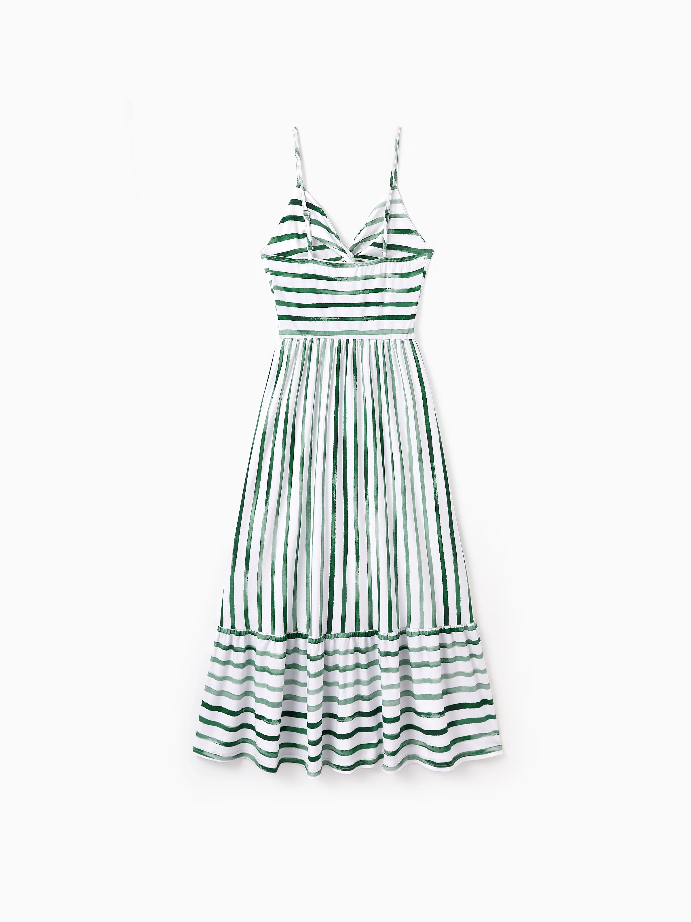 Family Matching Cotton Outfits Set Green Striped T-Shirt and Dress Set for Dad, Mom, Kids & Baby, Perfect for Summer Family Outings & Photos Green - Image 6