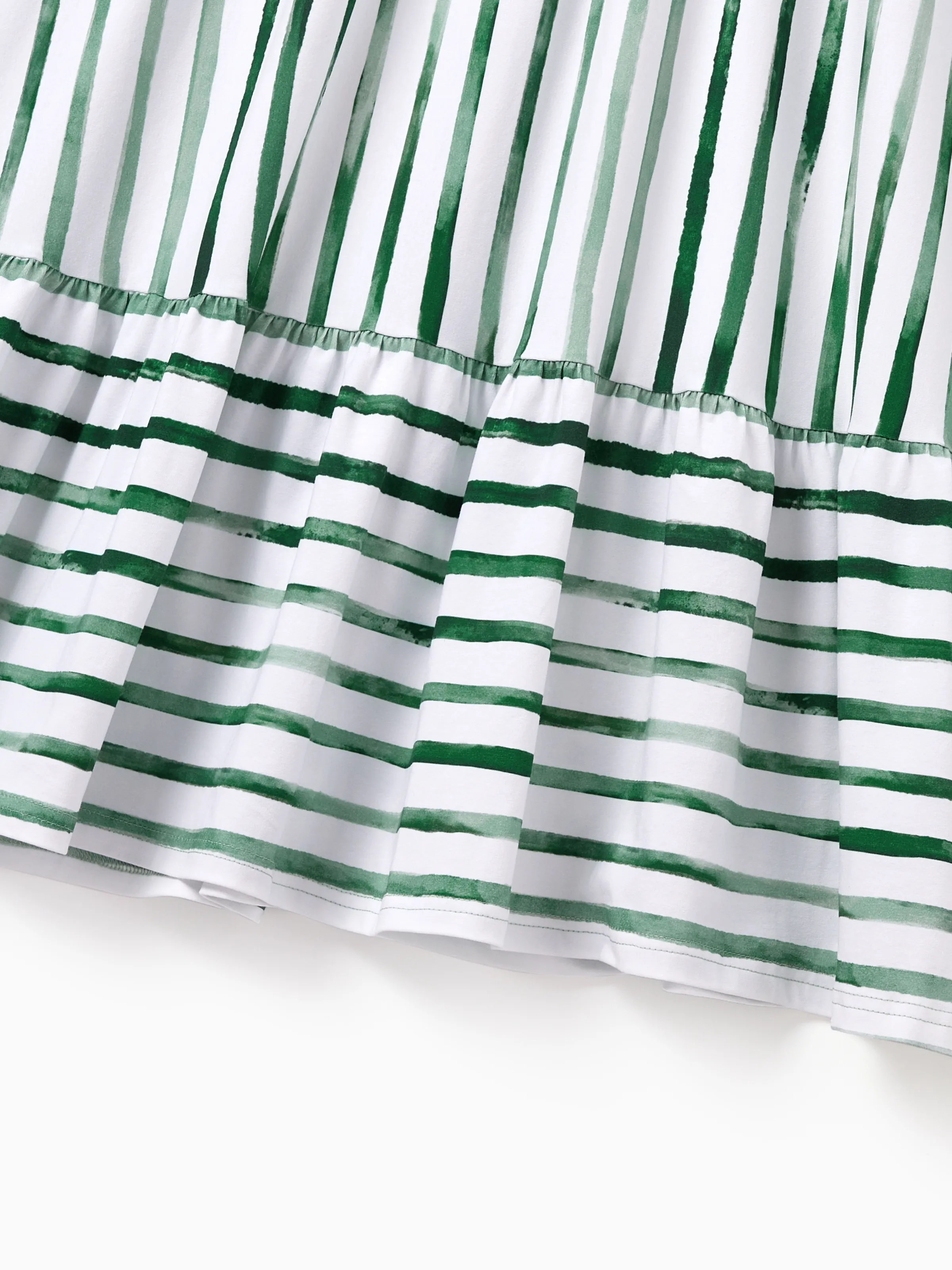 Family Matching Cotton Outfits Set Green Striped T-Shirt and Dress Set for Dad, Mom, Kids & Baby, Perfect for Summer Family Outings & Photos Green - Image 9