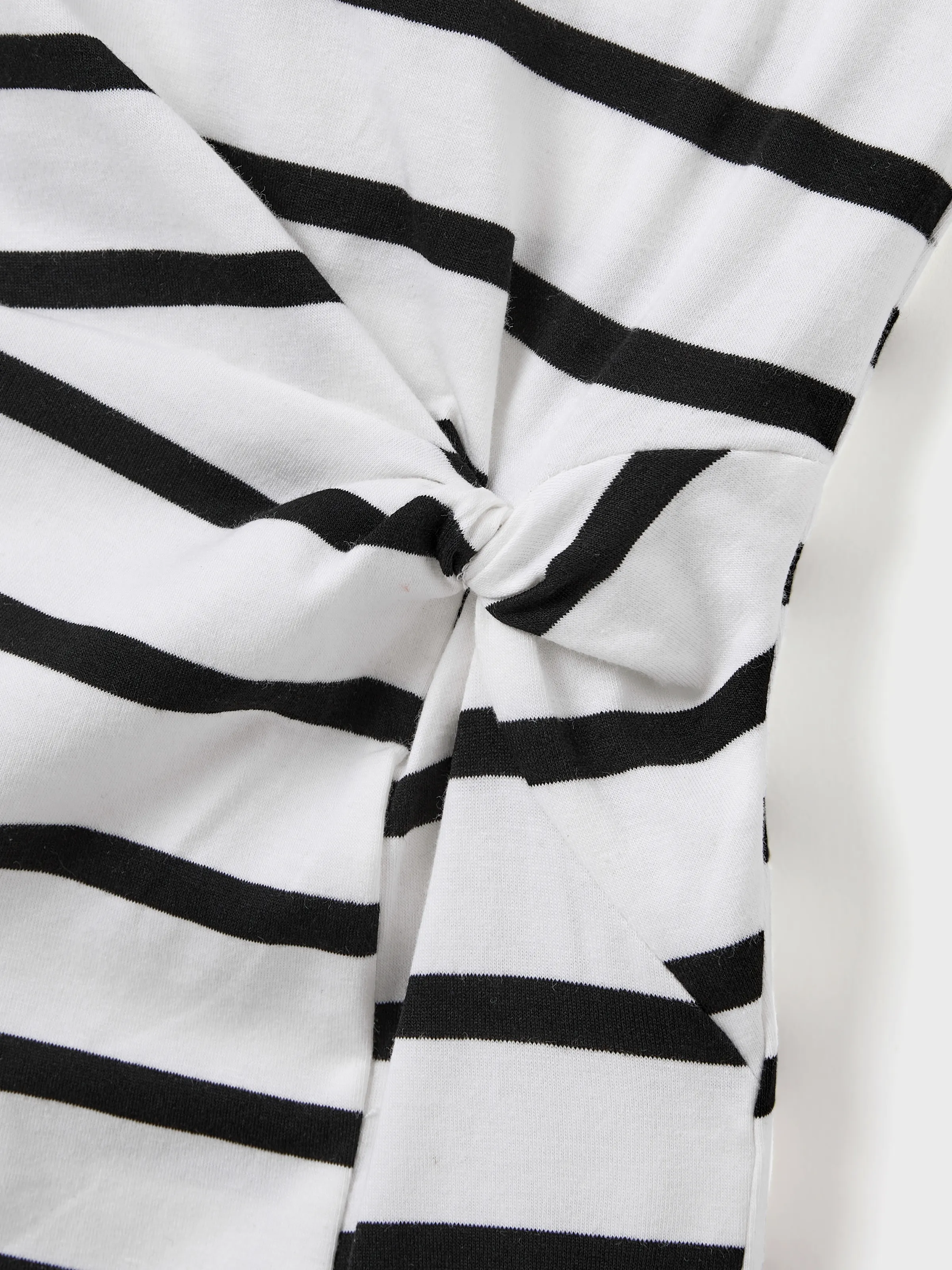 Family Matching Cotton Set Black and White Stripe T-shirt or Strap Bodycon Dress Black+White - Image 10