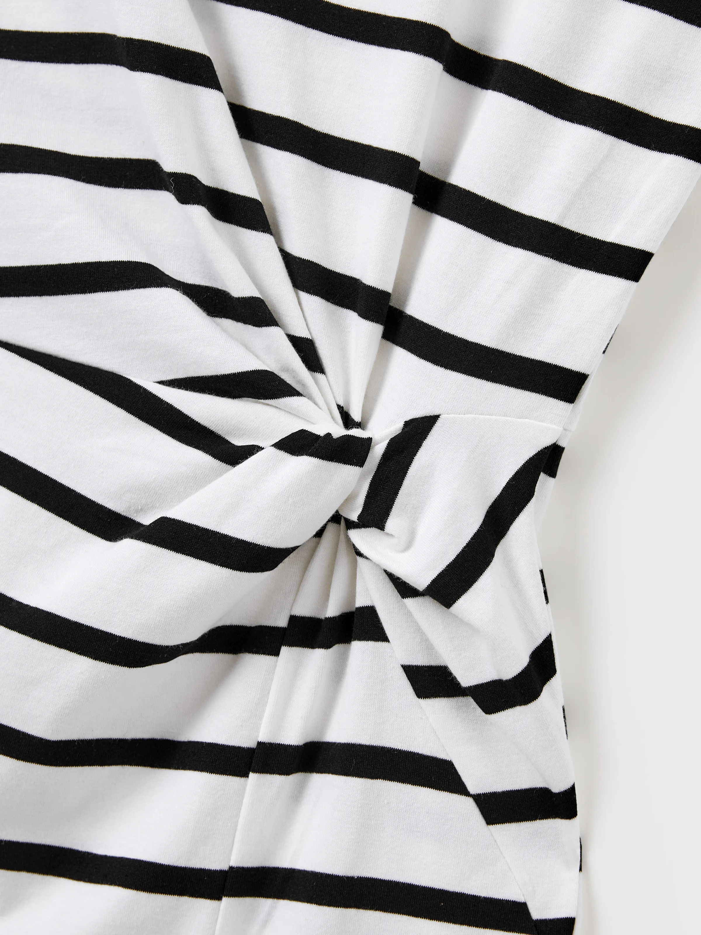 Family Matching Cotton Set Black and White Stripe T-shirt or Strap Bodycon Dress Black+White - Image 6