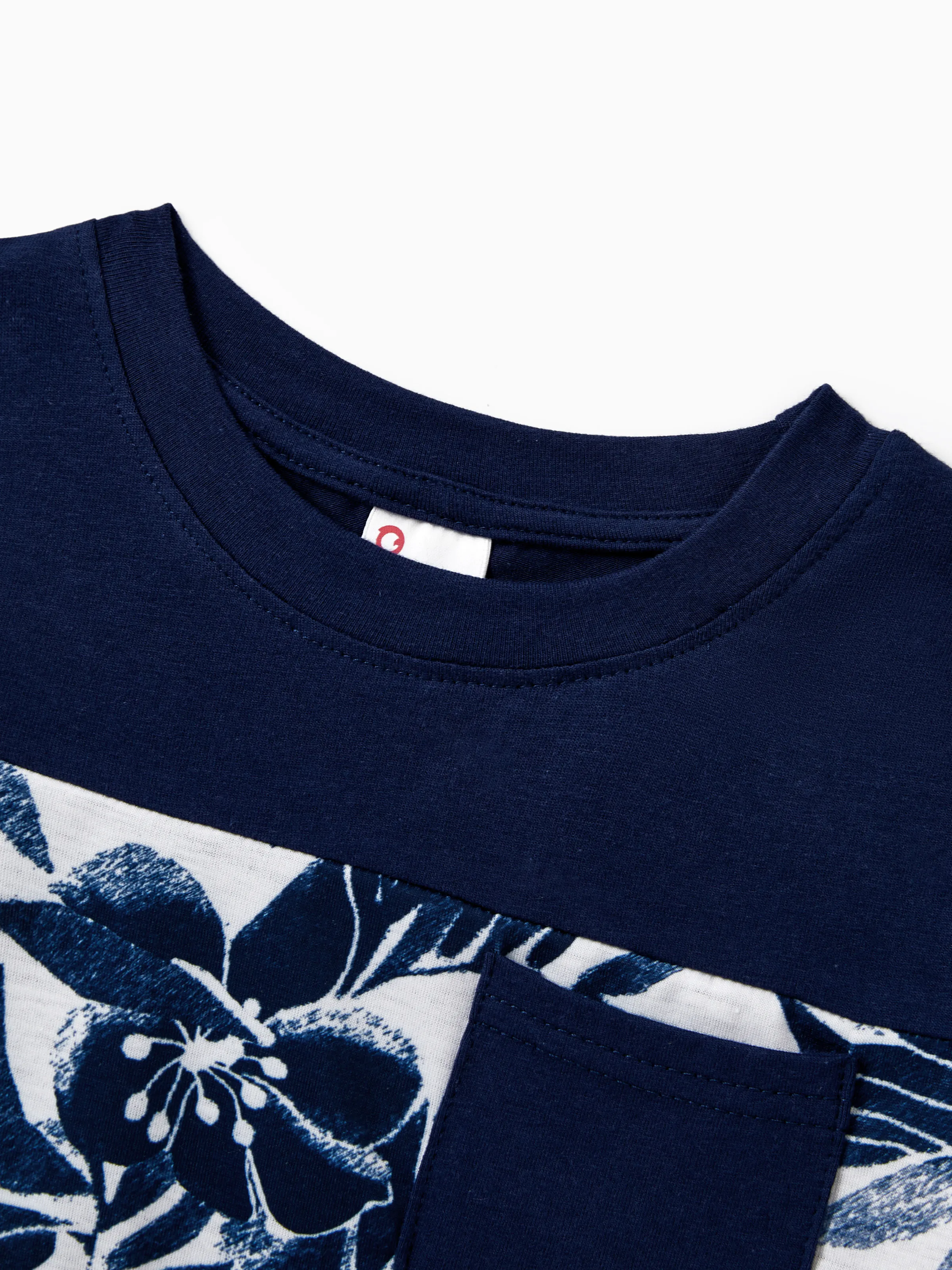 Family Matching Cotton Tee Flora Print Splicing Shirt or Tank Dress Deep Blue - Image 20
