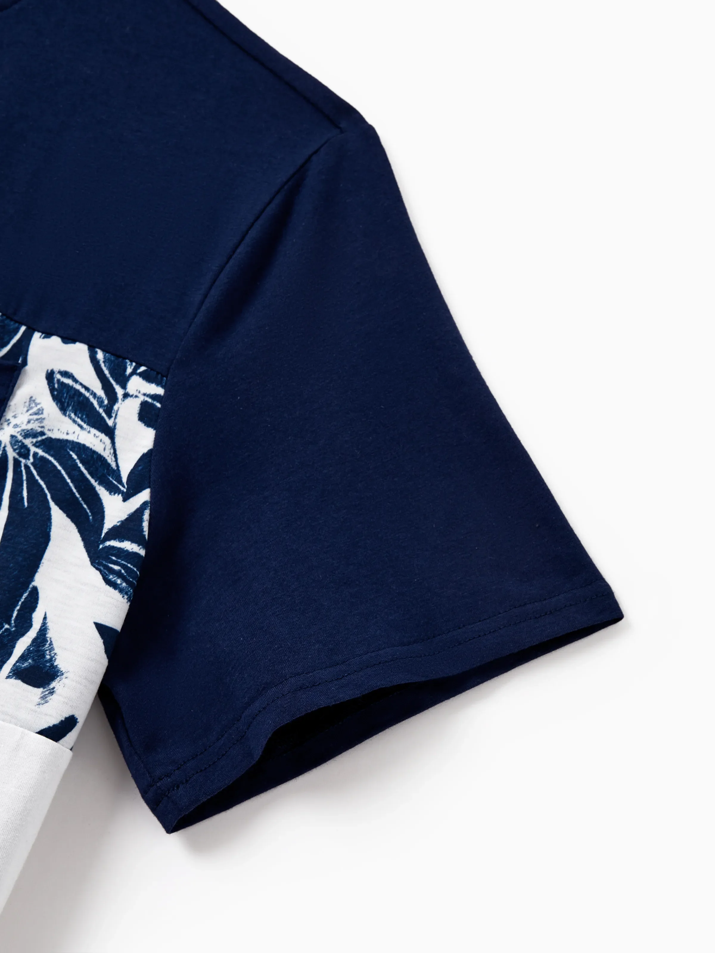 Family Matching Cotton Tee Flora Print Splicing Shirt or Tank Dress Deep Blue - Image 26