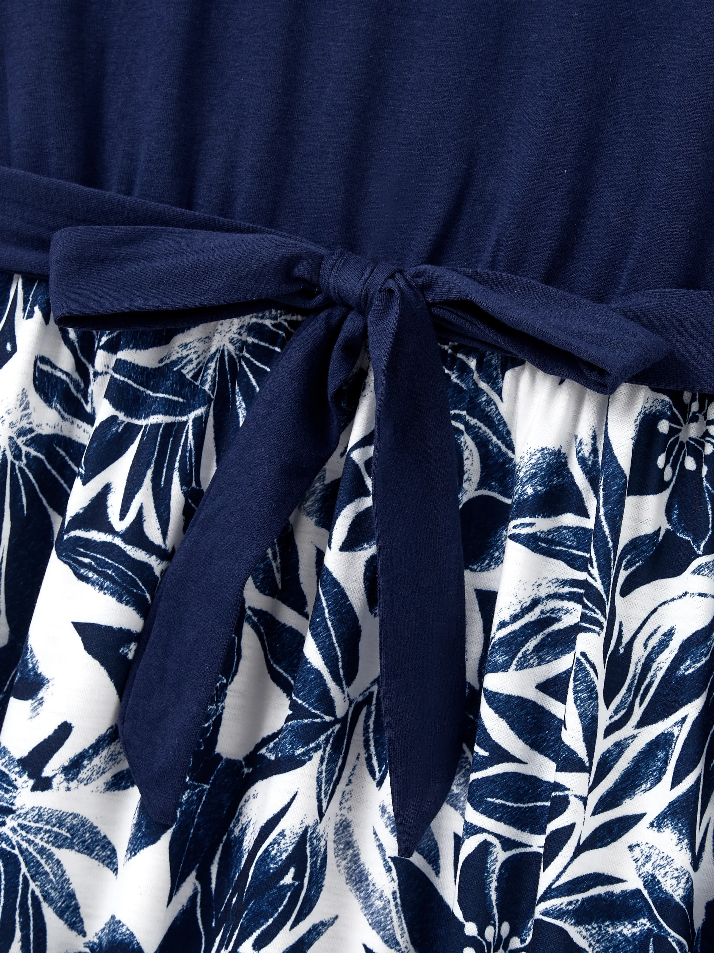 Family Matching Cotton Tee Flora Print Splicing Shirt or Tank Dress Deep Blue - Image 6
