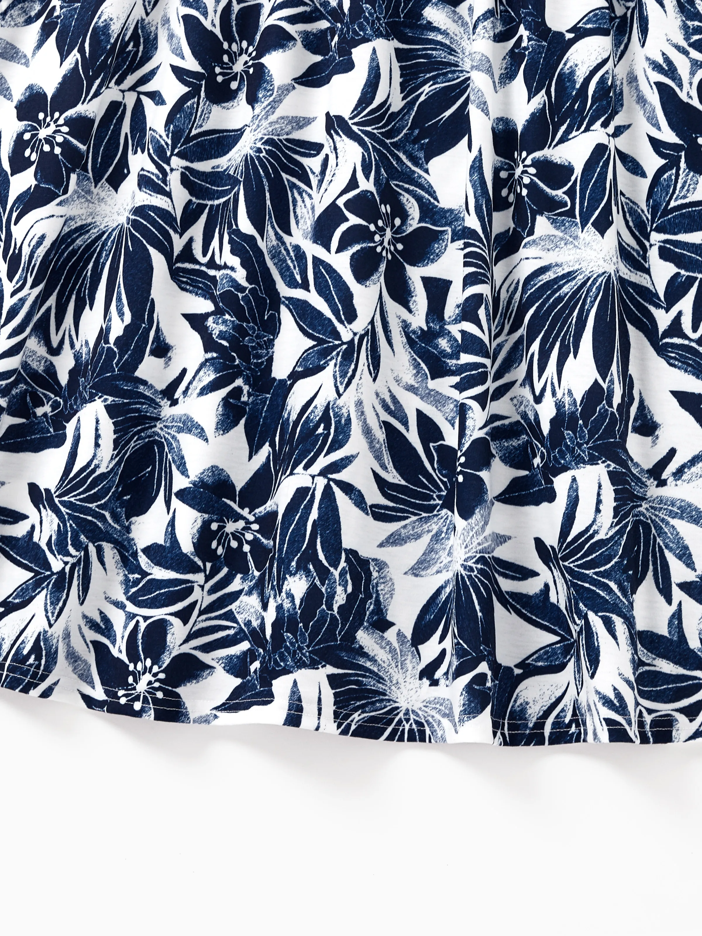 Family Matching Cotton Tee Flora Print Splicing Shirt or Tank Dress Deep Blue - Image 7