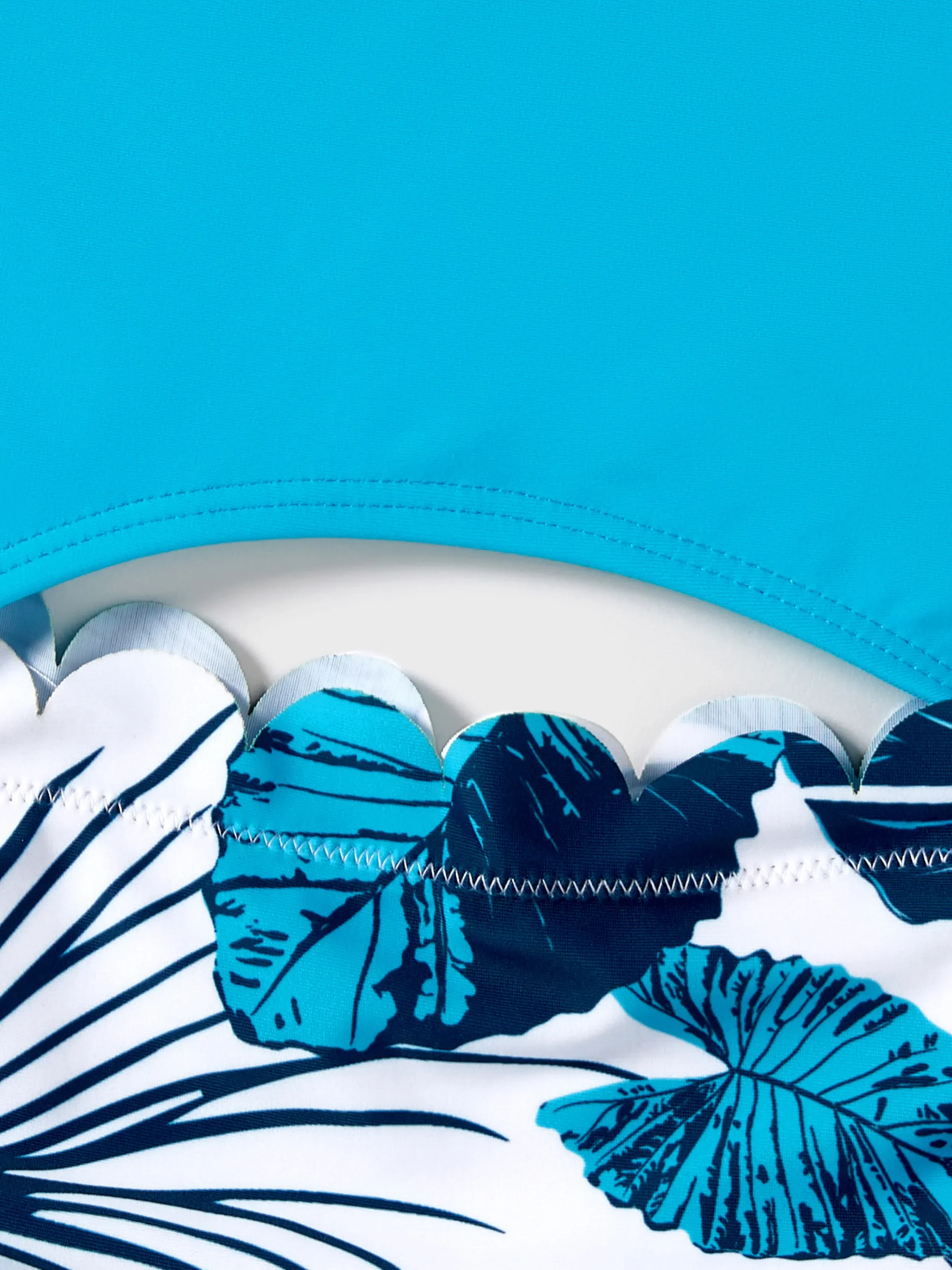 Family Matching Drawstring Swim Trunks or Cut Out Lace UP Back One-Piece Swimsuit BLUEWHITE - Image 10