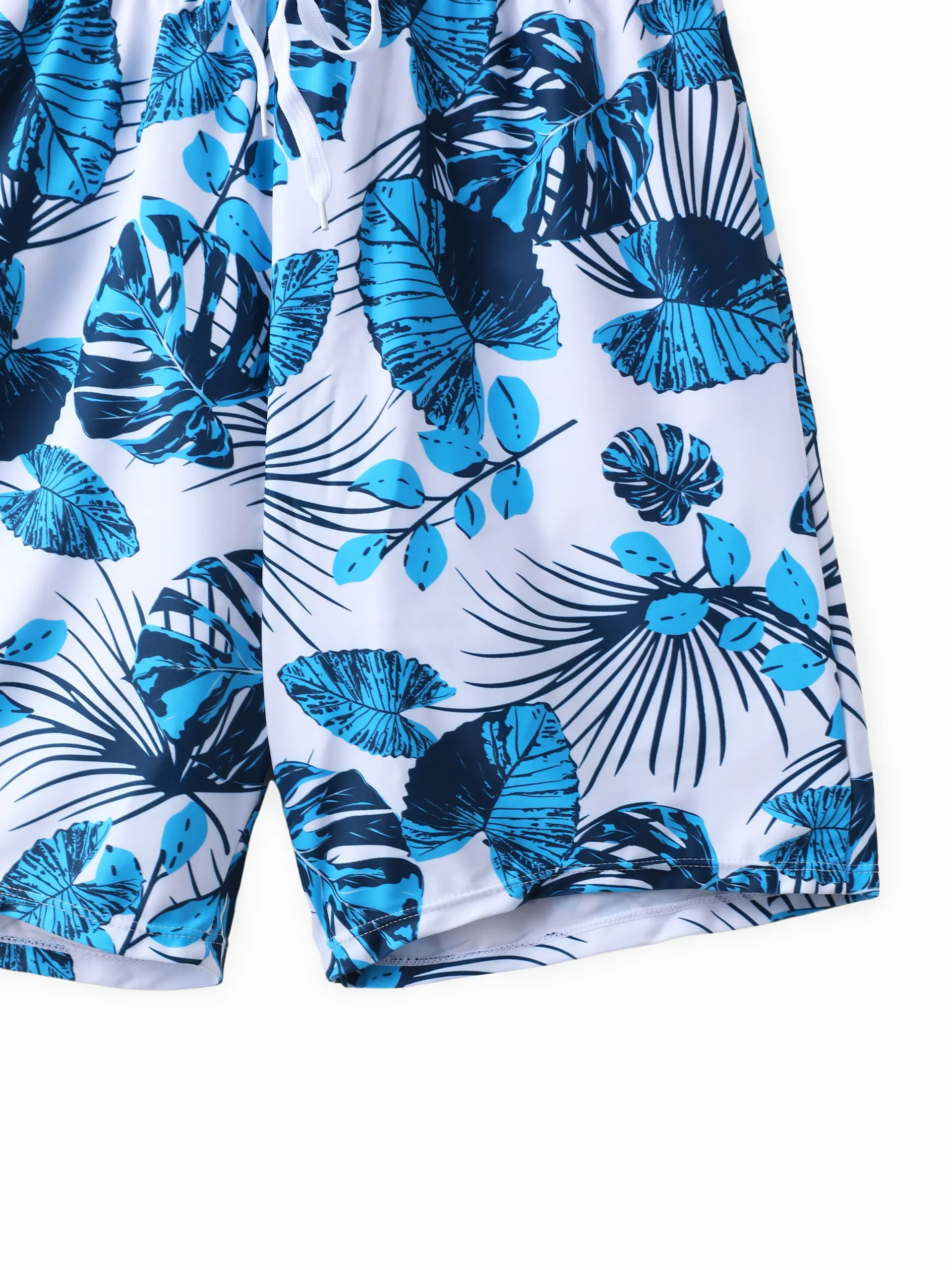 Family Matching Drawstring Swim Trunks or Cut Out Lace UP Back One-Piece Swimsuit BLUEWHITE - Image 22