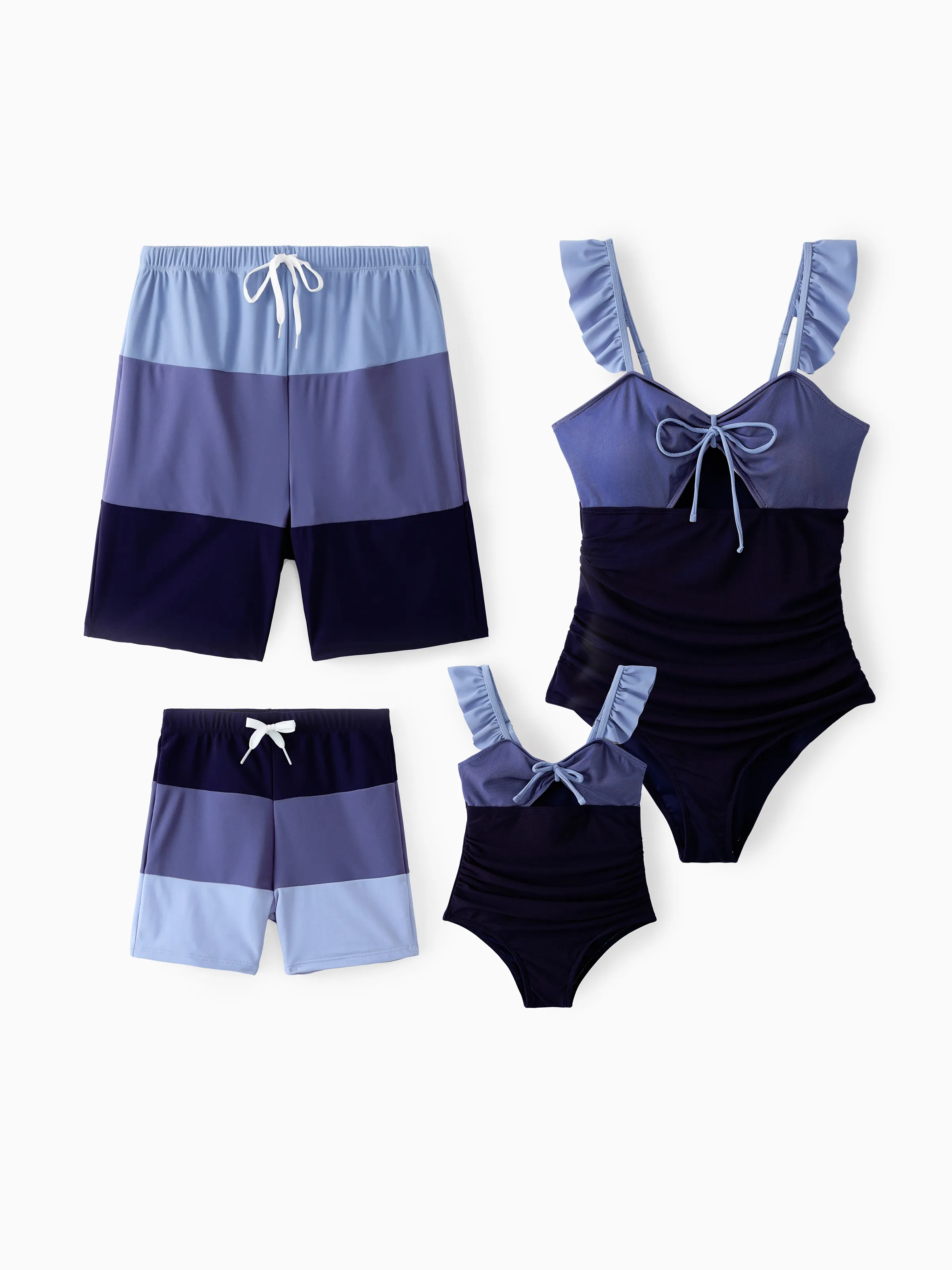Family Matching Drawstring Swim Trunks or Ruched Bow Tie Cut Out Mesh Ruffle Strap One-Piece Swimsuit (Quick-Dry) MultiColour - Image 2