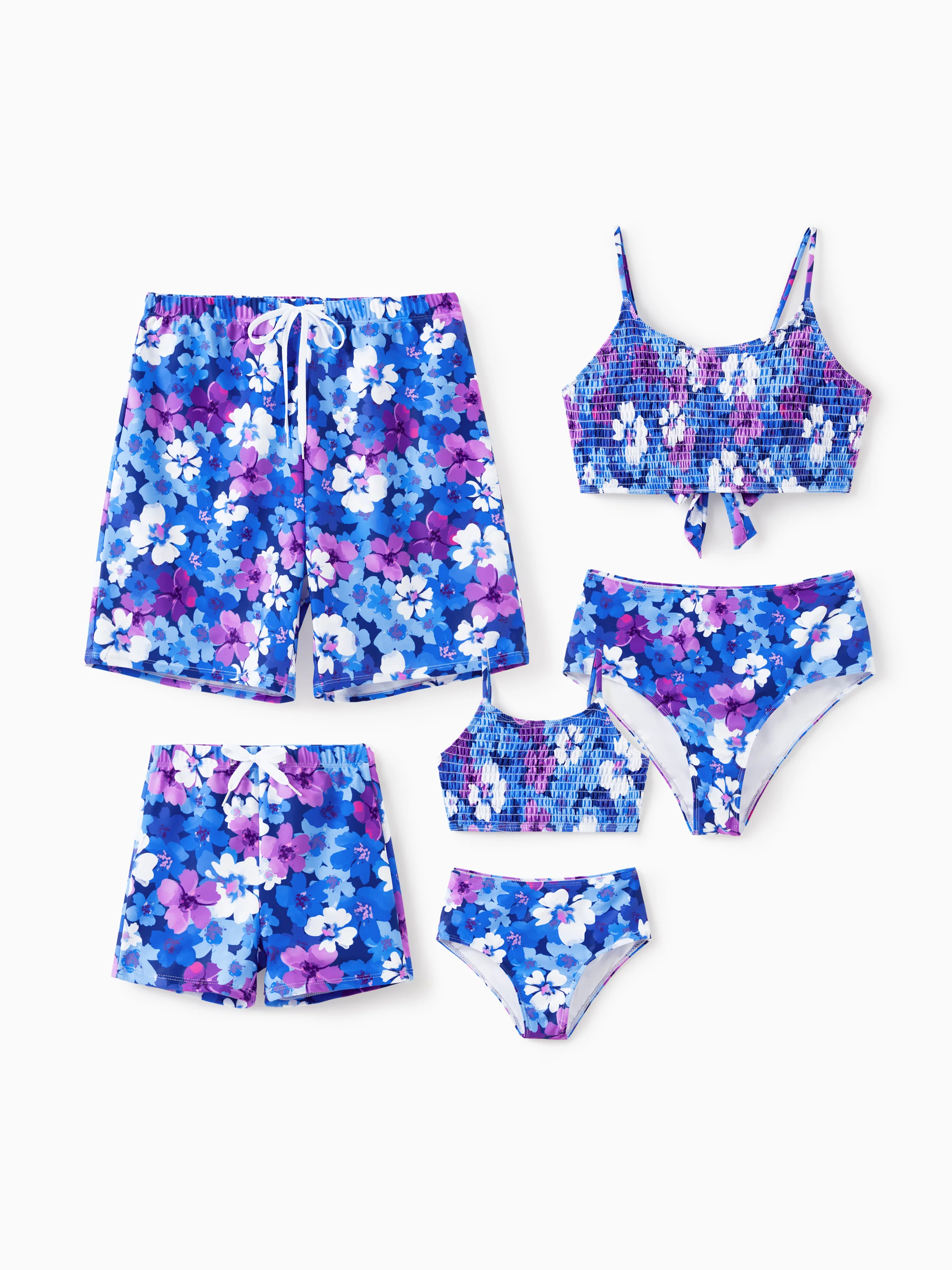 Family Matching Flora Swim Trunks or Smocking Strap two-piece Swimsuit Purple - Image 2