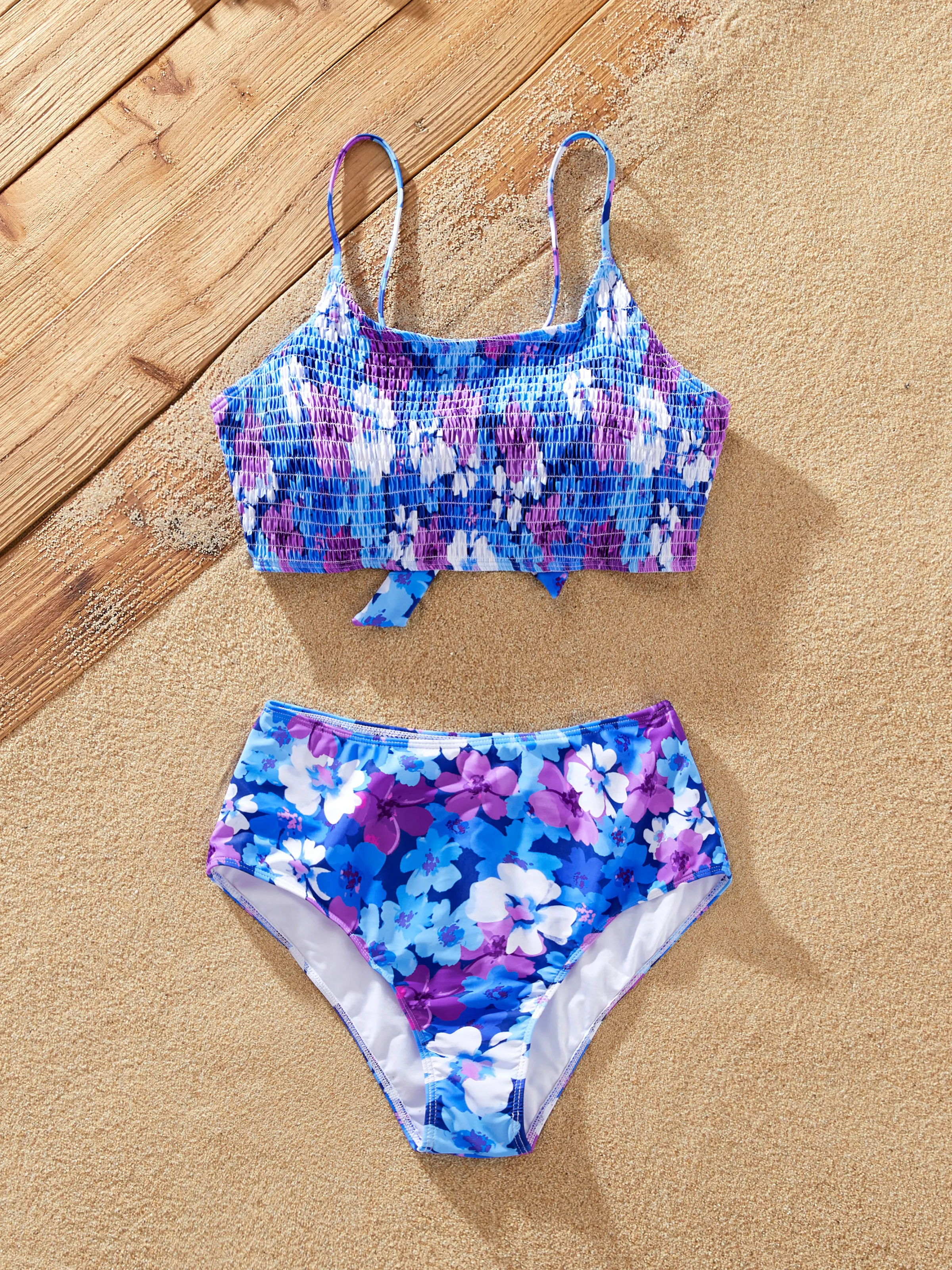 Family Matching Flora Swim Trunks or Smocking Strap two-piece Swimsuit Purple - Image 3