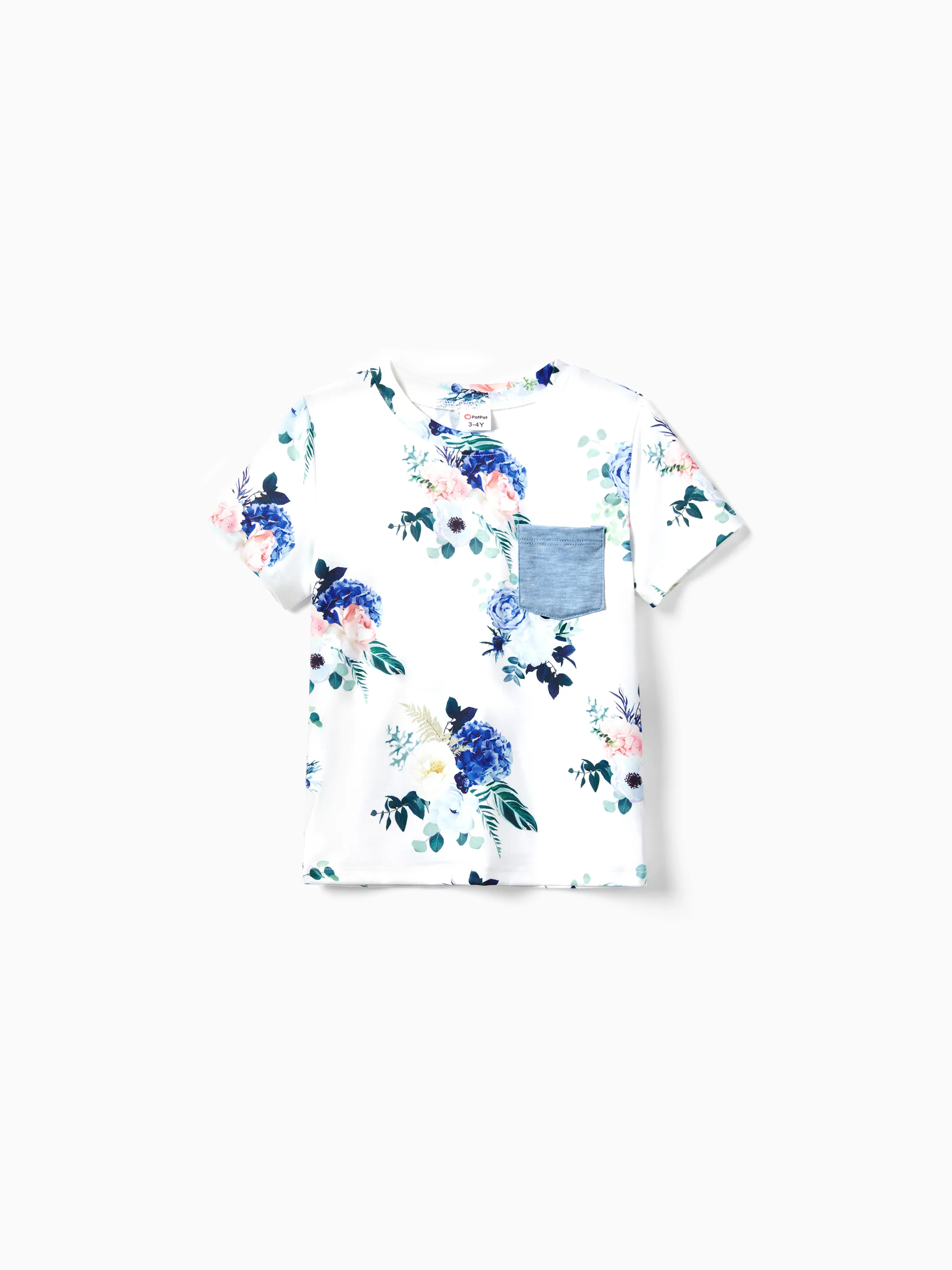 Family Matching Floral Colorblock T-Shirt and Quarter Button Belted Spliced A-Line Dress Sets lightskyblue - Image 15