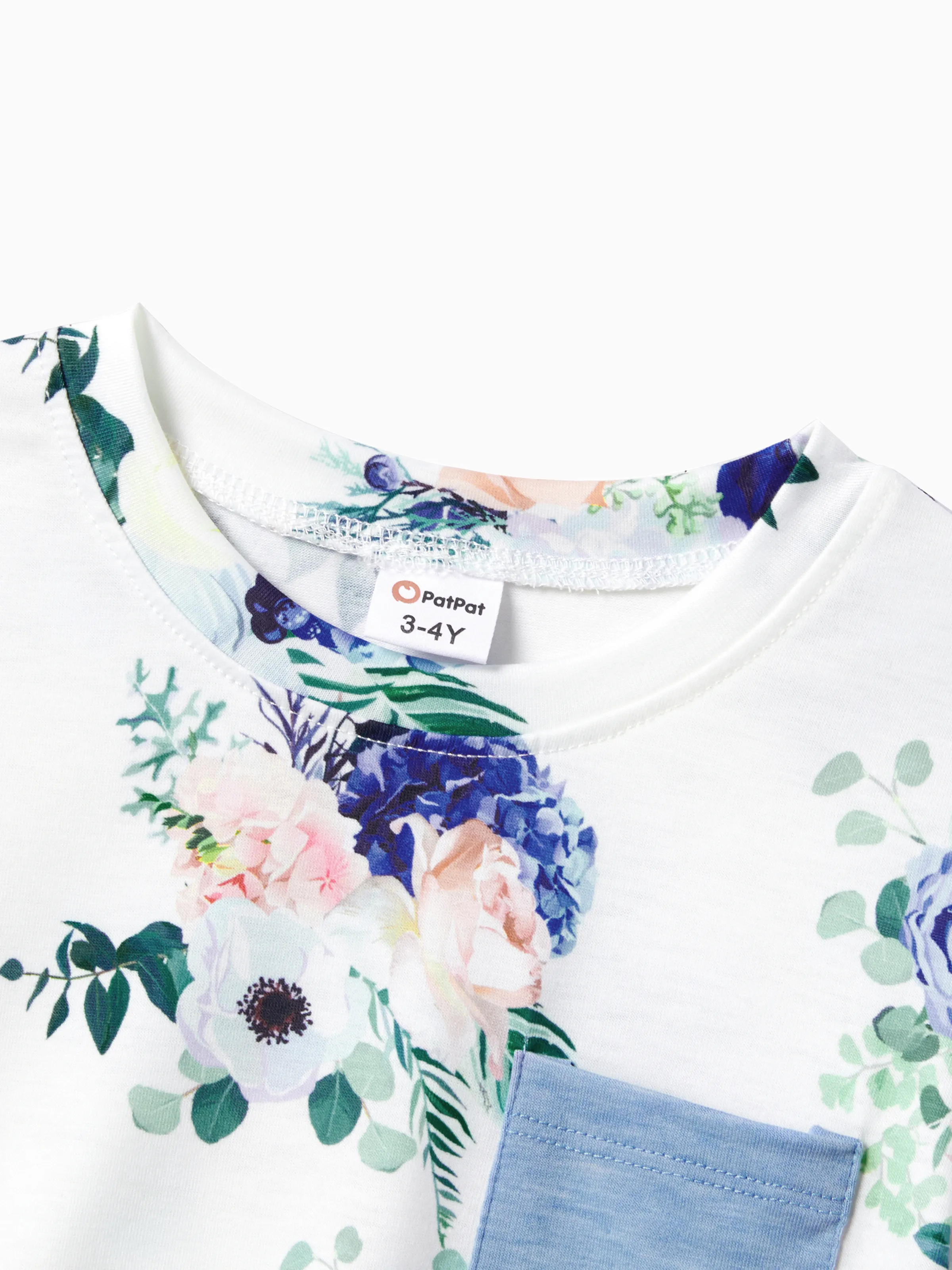 Family Matching Floral Colorblock T-Shirt and Quarter Button Belted Spliced A-Line Dress Sets lightskyblue - Image 16