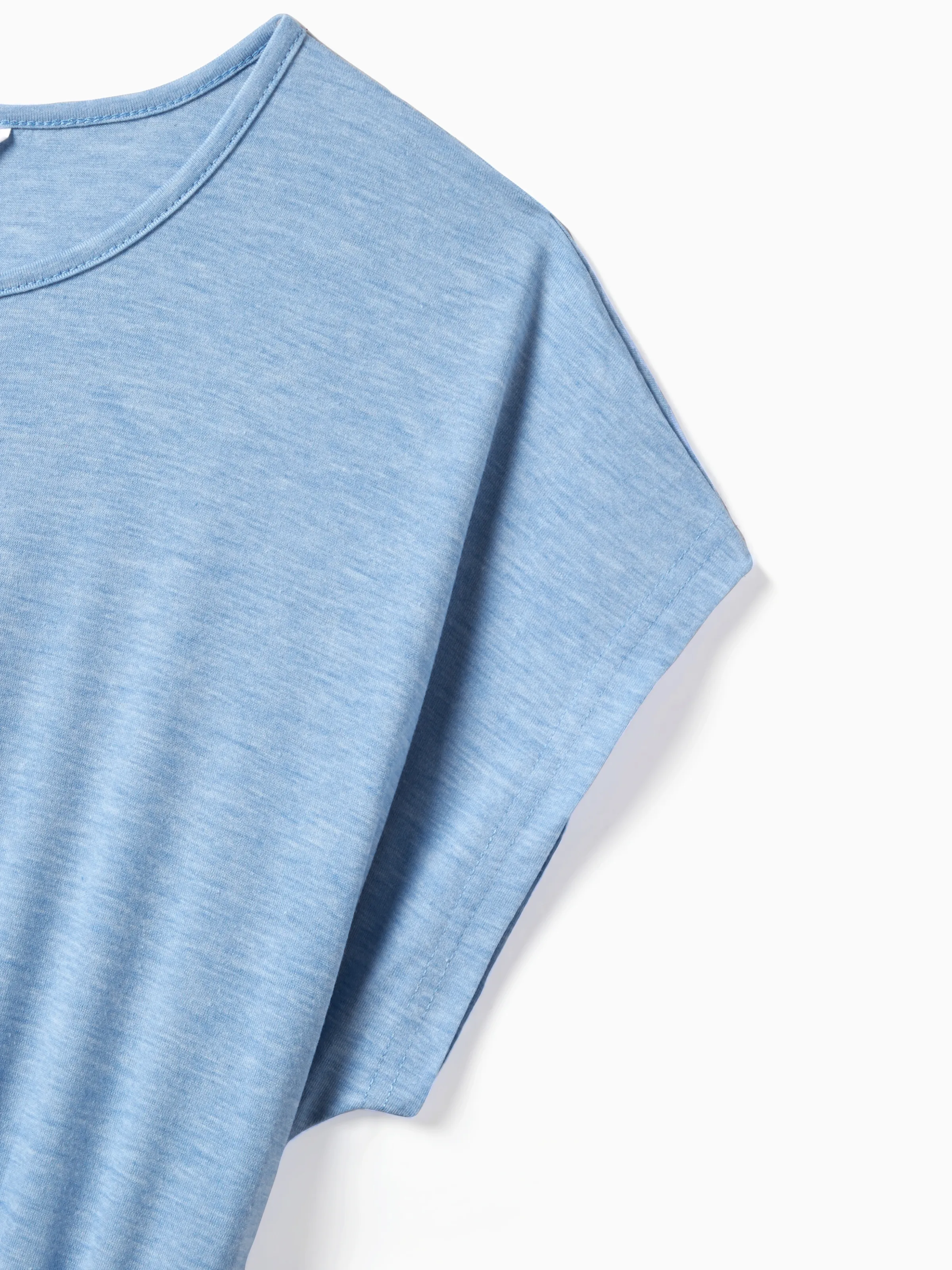 Family Matching Floral Colorblock T-Shirt and Quarter Button Belted Spliced A-Line Dress Sets lightskyblue - Image 4