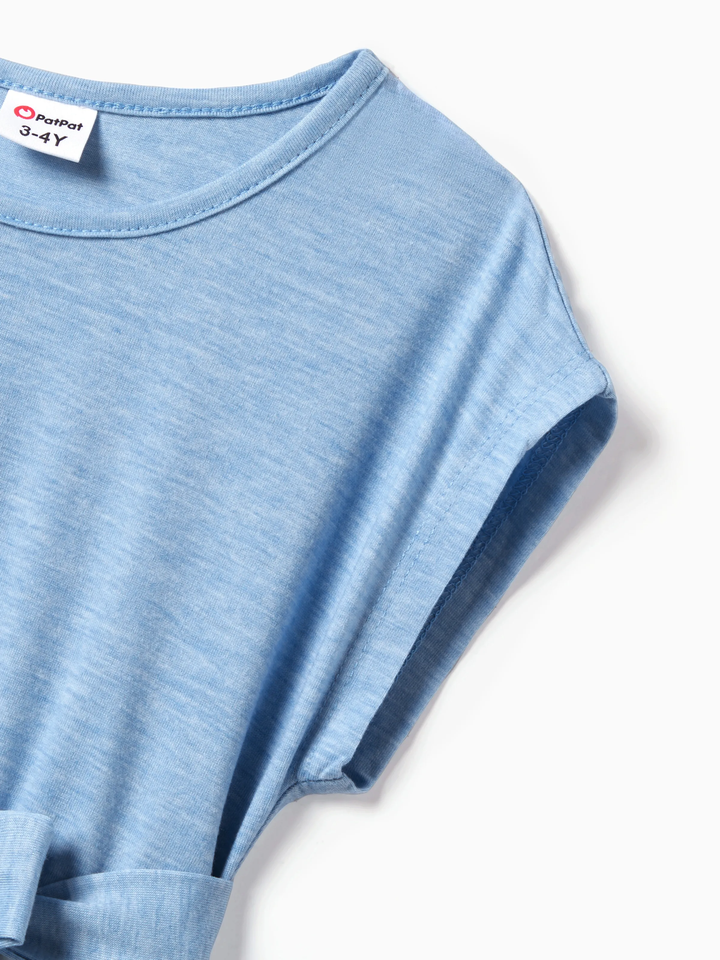 Family Matching Floral Colorblock T-Shirt and Quarter Button Belted Spliced A-Line Dress Sets lightskyblue - Image 9