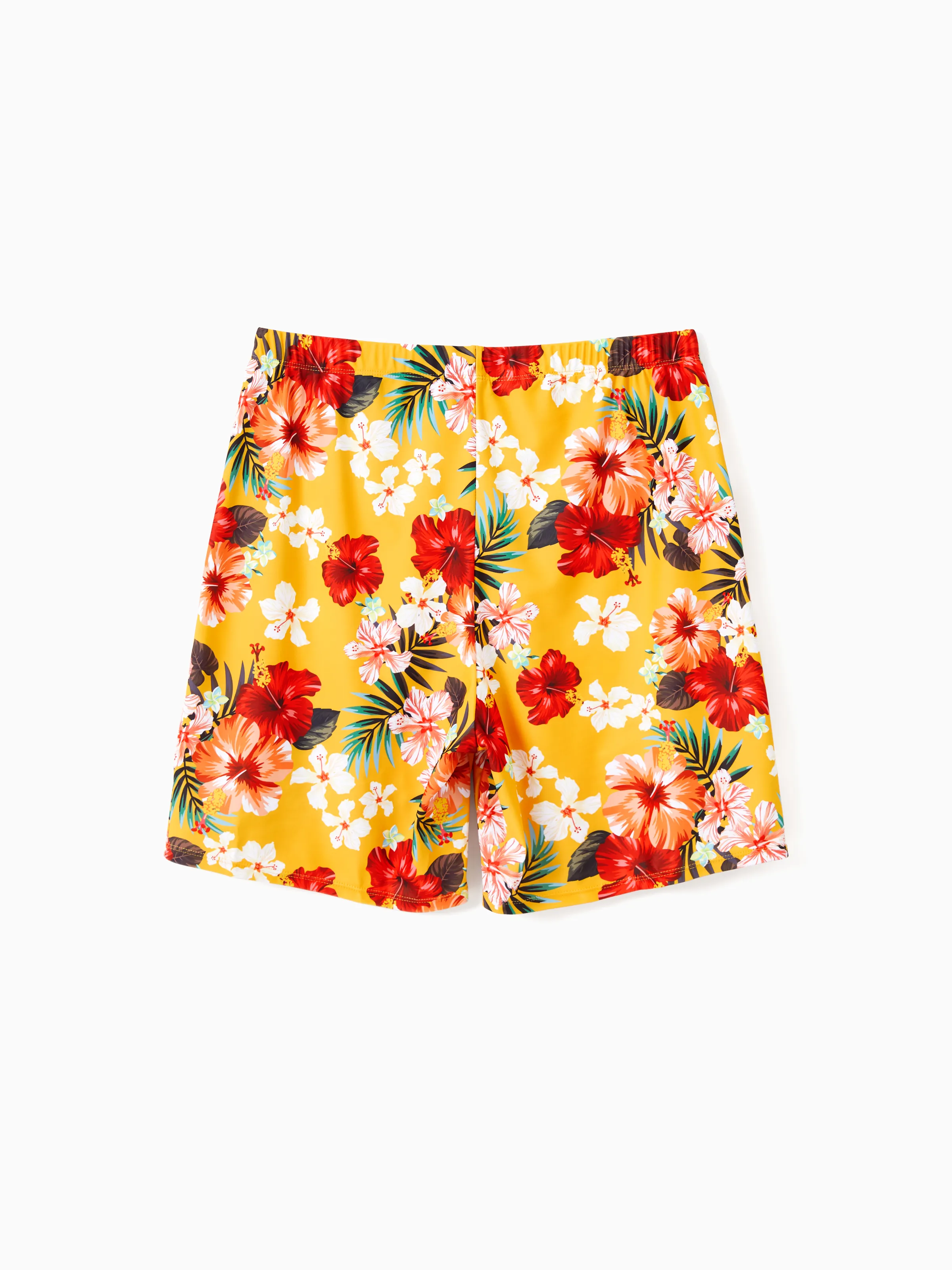 Family Matching Floral Drawstring Swim Trunks or Flowy Spliced Mesh Swim Dress with Triangle Swim Bottom Yellow - Image 18