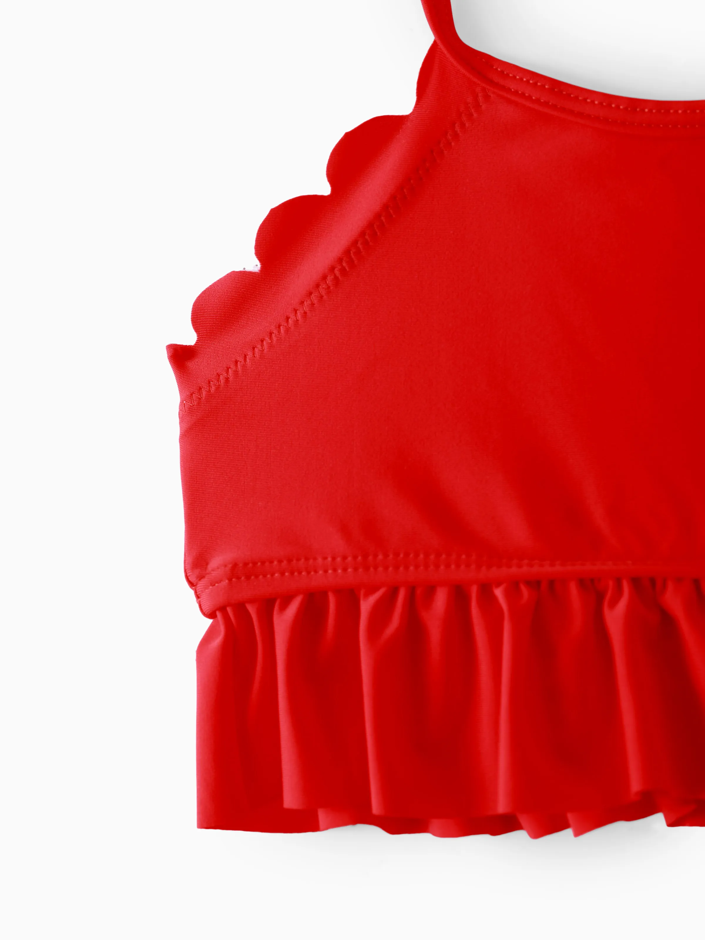 Family Matching Floral Drawstring Swim Trunks or Ruched Shell Edge Bikini with Optional Swim Cover Up Red - Image 11