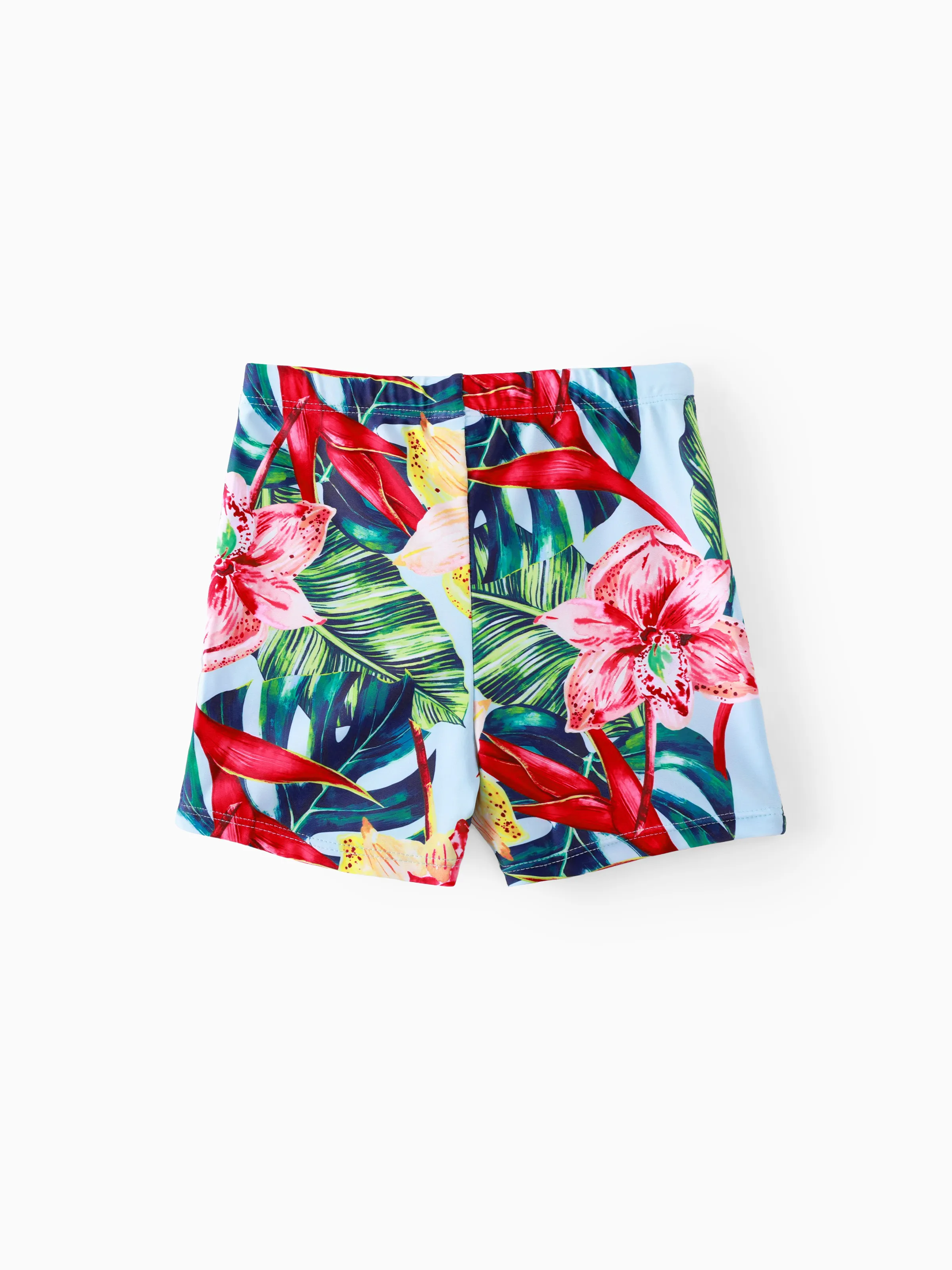 Family Matching Floral Drawstring Swim Trunks or Ruched Shell Edge Bikini with Optional Swim Cover Up Red - Image 13