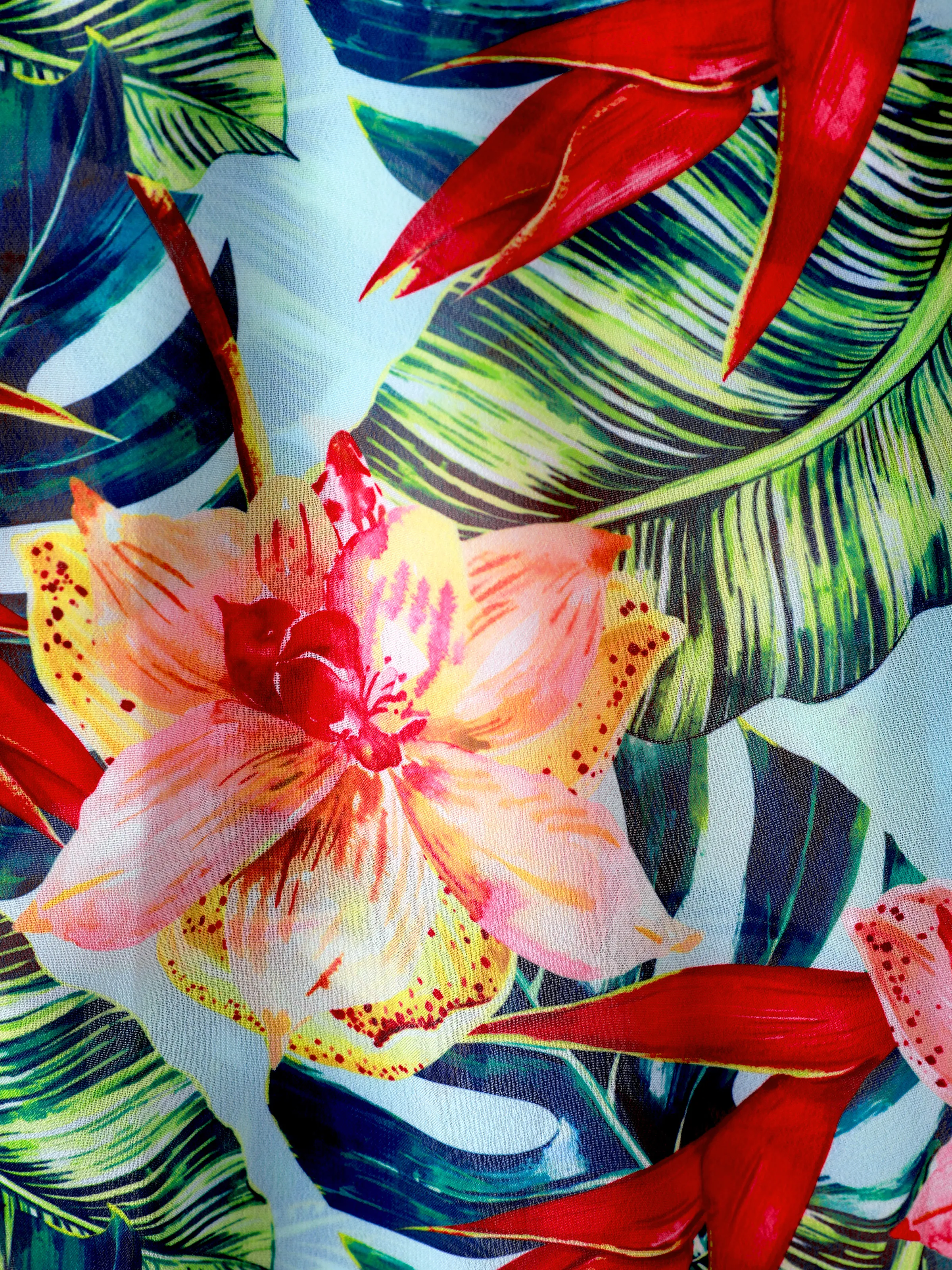 Family Matching Floral Drawstring Swim Trunks or Ruched Shell Edge Bikini with Optional Swim Cover Up Red - Image 20
