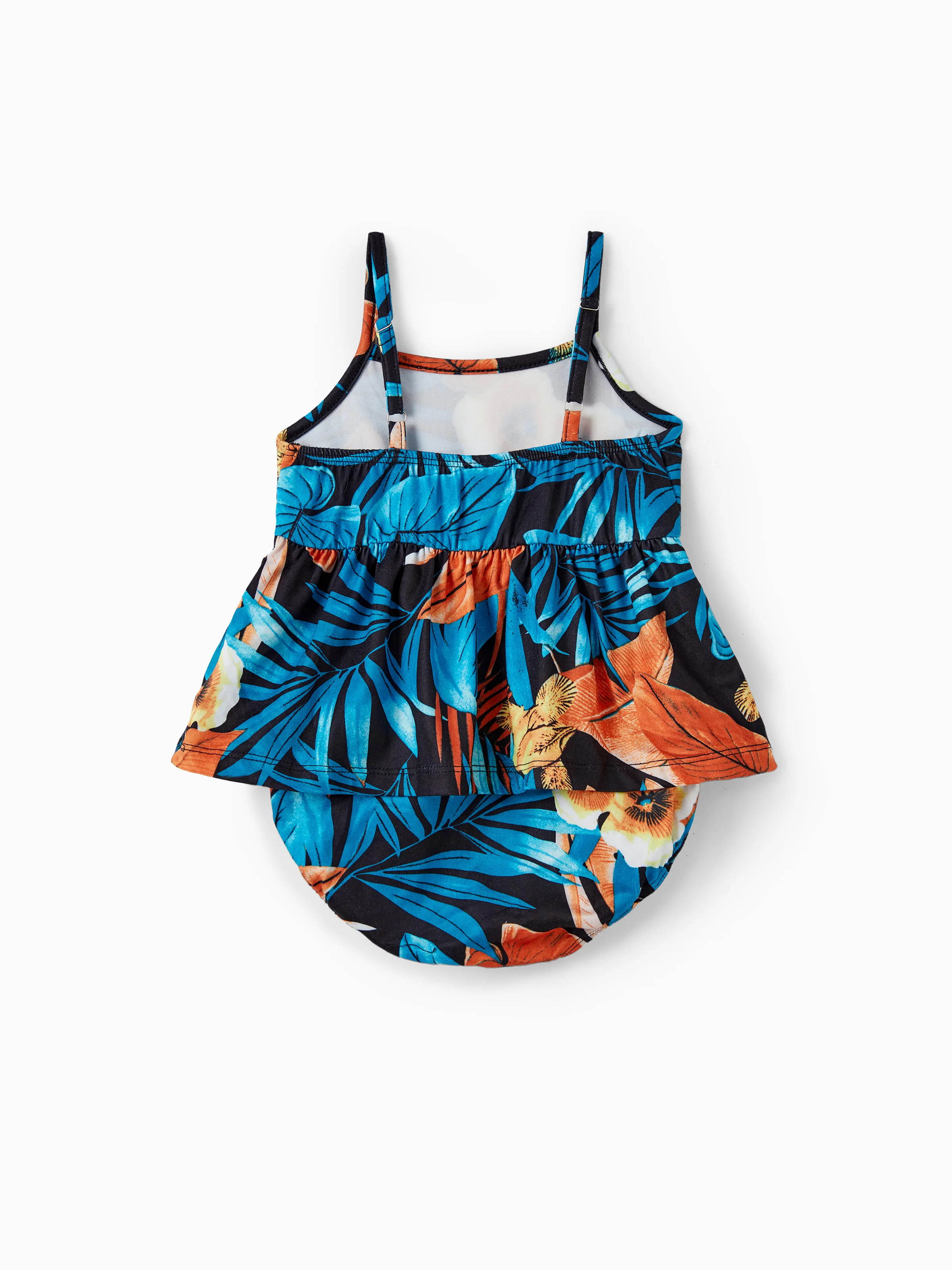 Family Matching Floral Panel T-shirt and Floral Ruched Drawstring Side Strap Dress Sets Black - Image 13