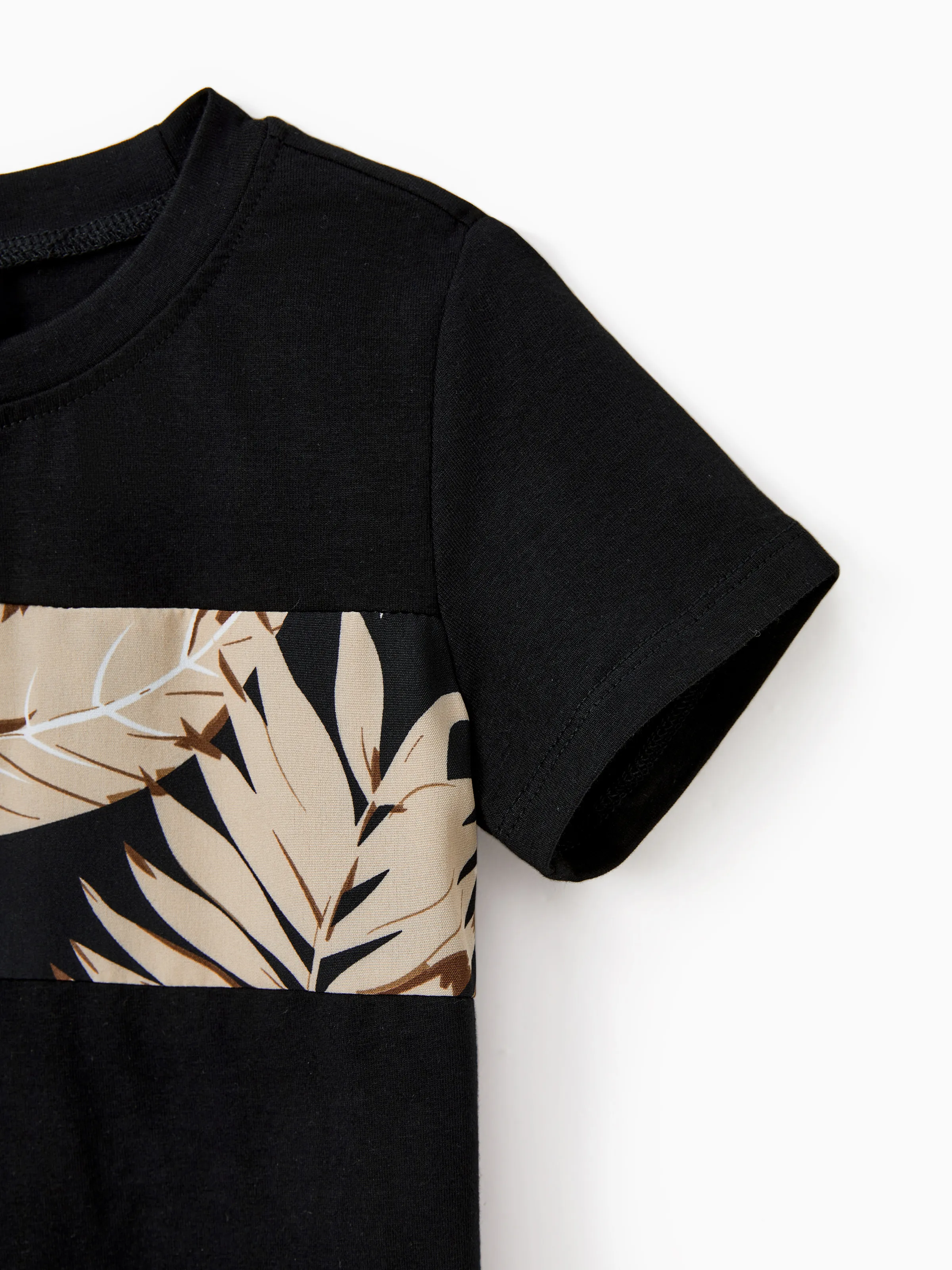 Family Matching Floral Print Belted Cami Dresses And Solid Short Sleeve Tops Sets Black - Image 21