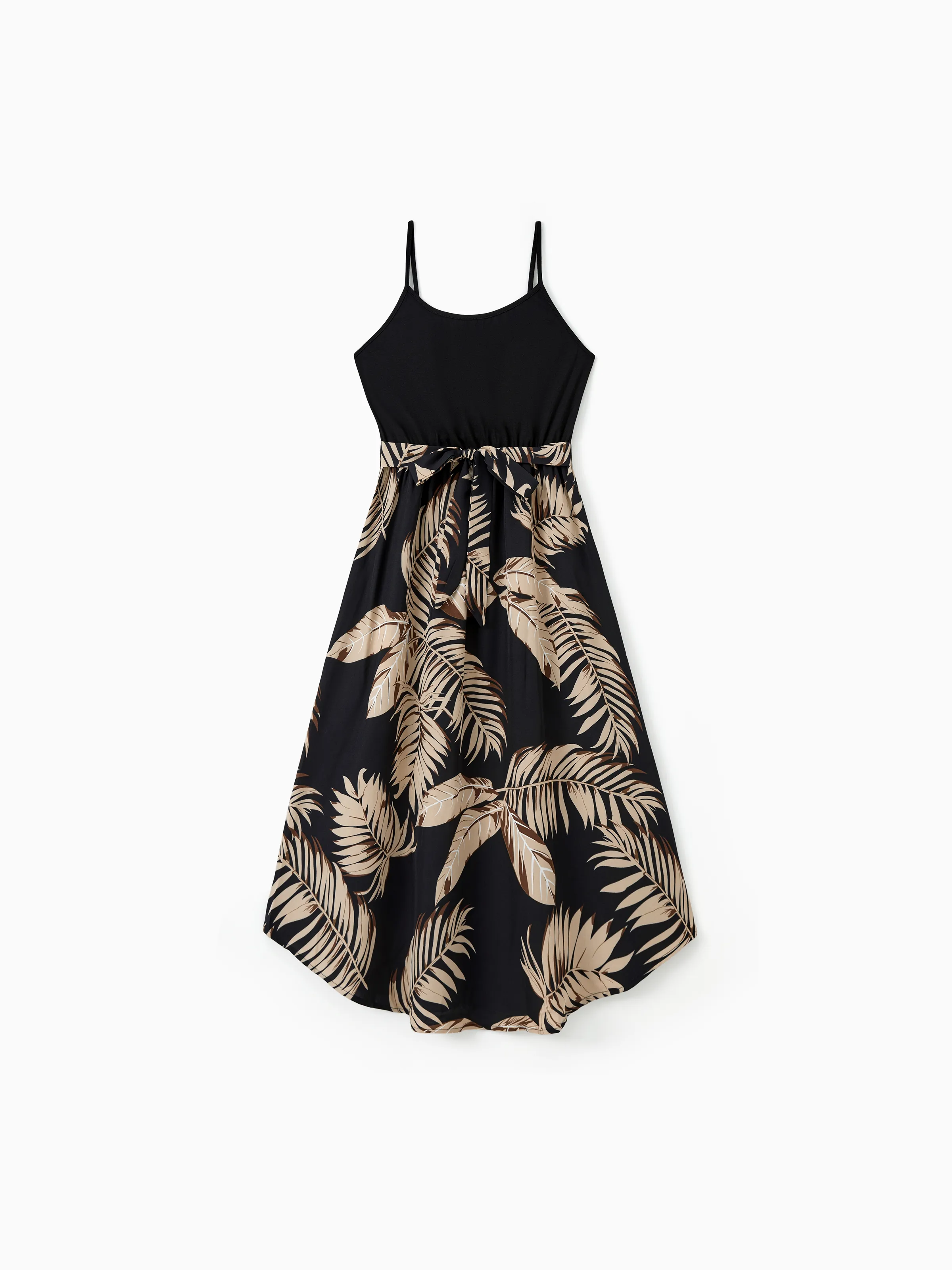 Family Matching Floral Print Belted Cami Dresses And Solid Short Sleeve Tops Sets Black - Image 3