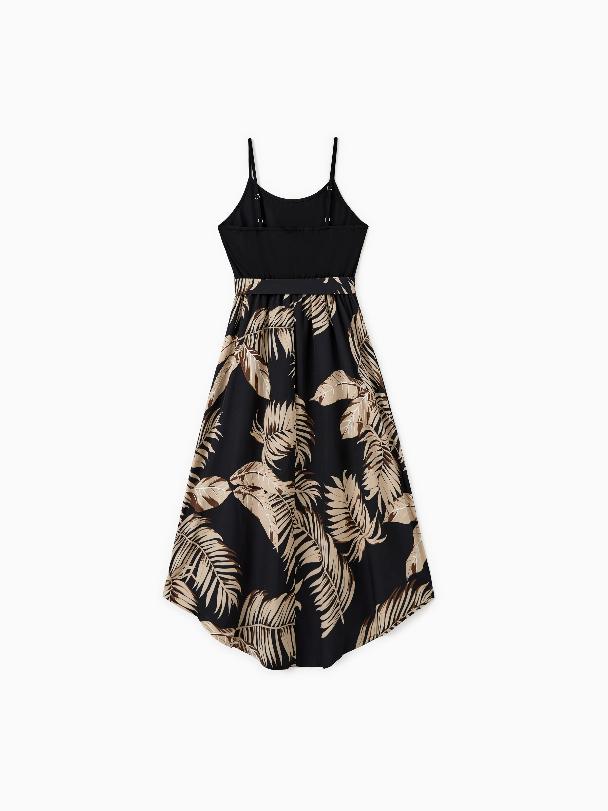 Family Matching Floral Print Belted Cami Dresses And Solid Short Sleeve Tops Sets Black - Image 4