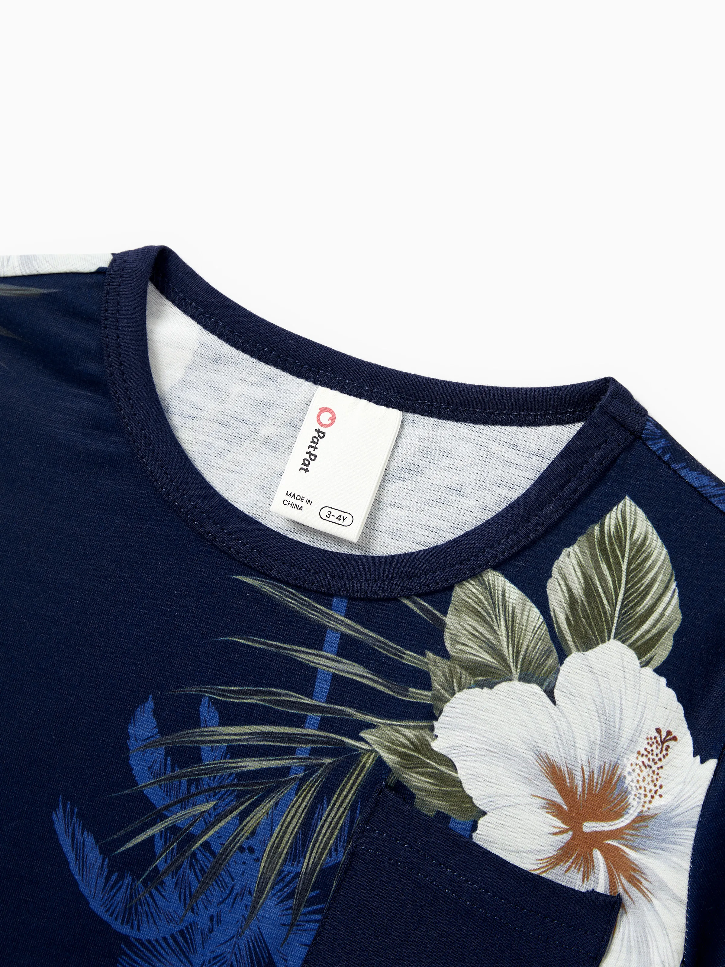 Family Matching Floral Print Cotton Top Short-sleeve Shirt or Splicing Sleeveless Tank Dress Deep Blue - Image 19