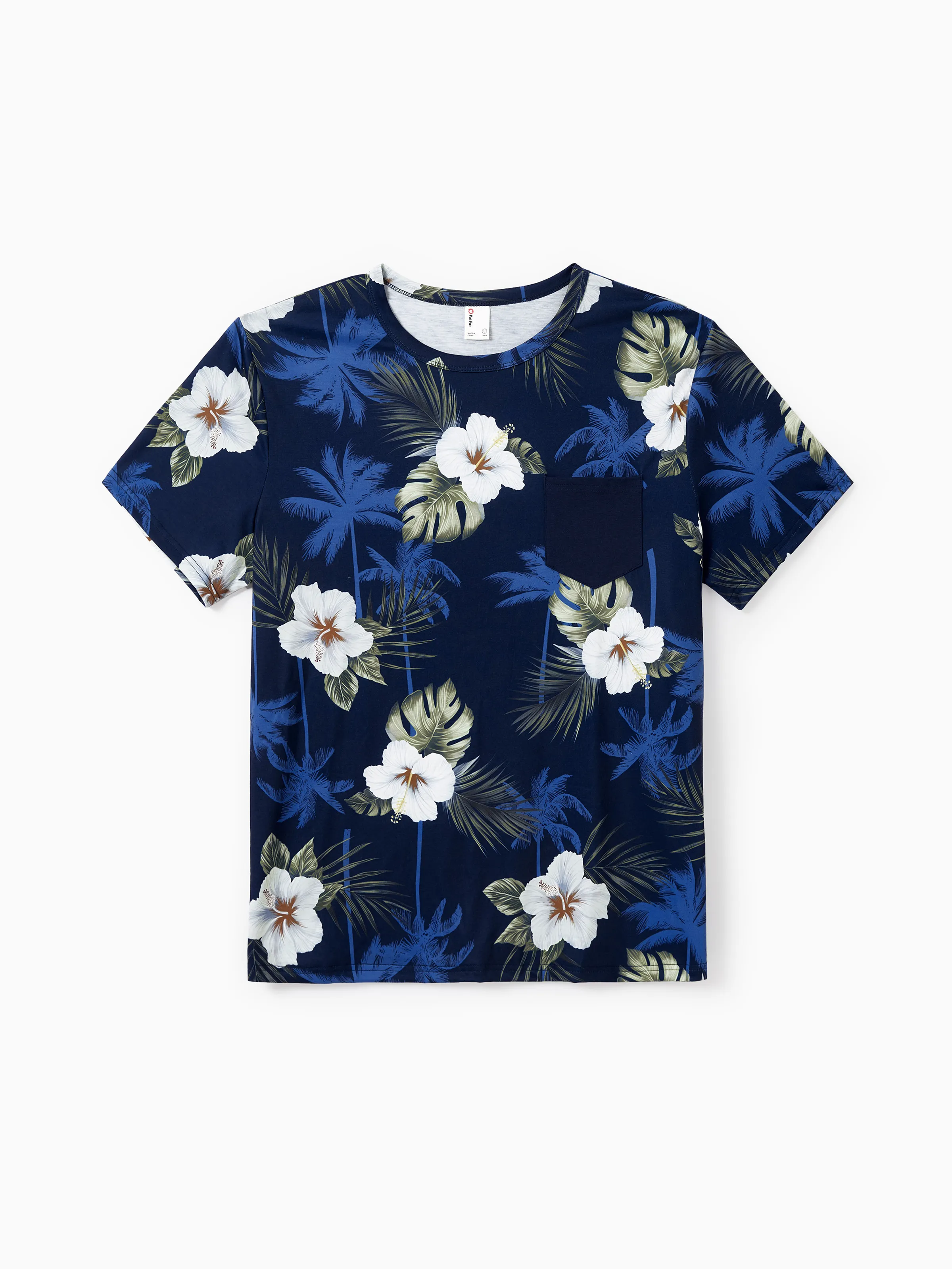 Family Matching Floral Print Cotton Top Short-sleeve Shirt or Splicing Sleeveless Tank Dress Deep Blue - Image 22