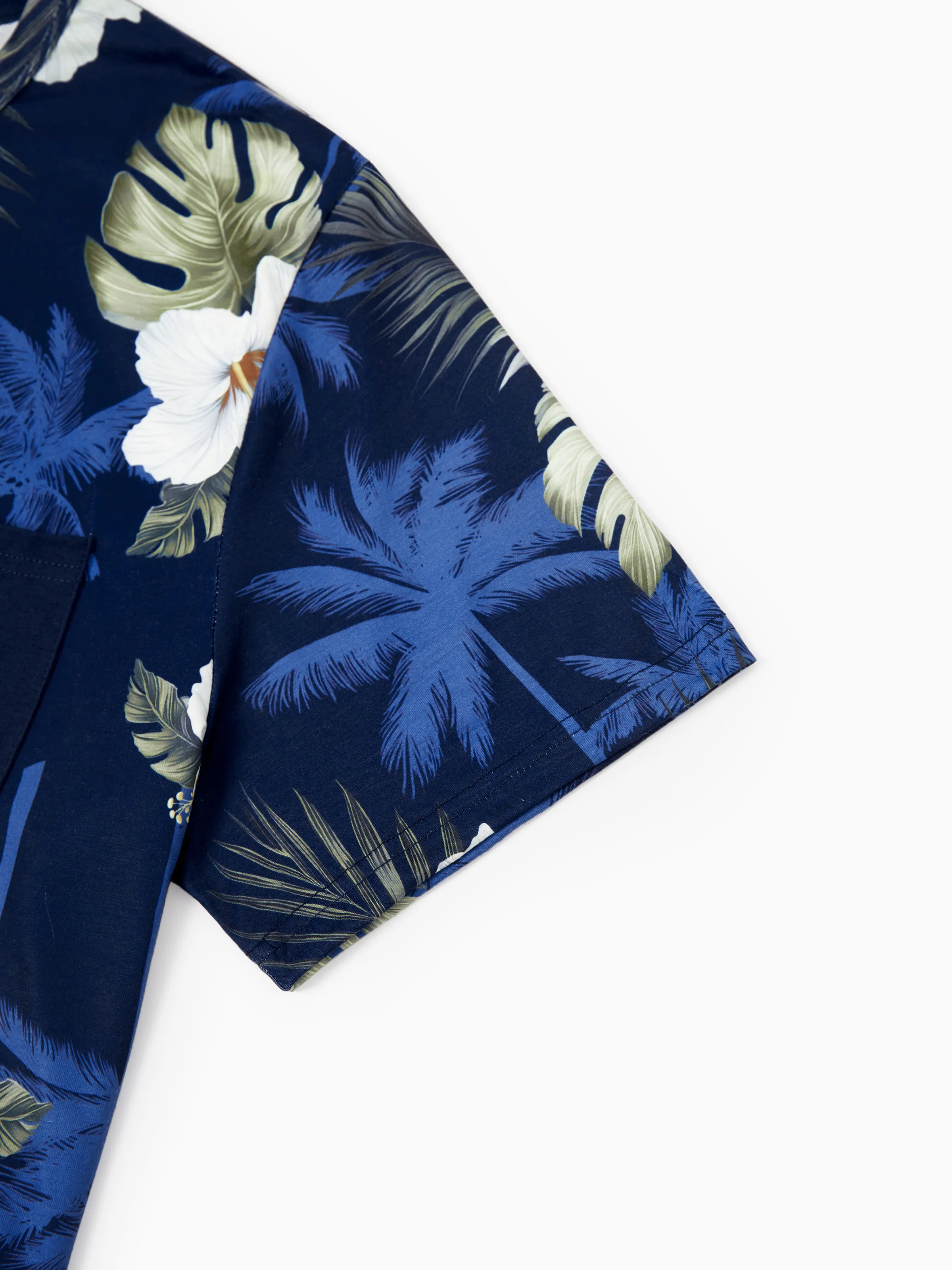 Family Matching Floral Print Cotton Top Short-sleeve Shirt or Splicing Sleeveless Tank Dress Deep Blue - Image 25