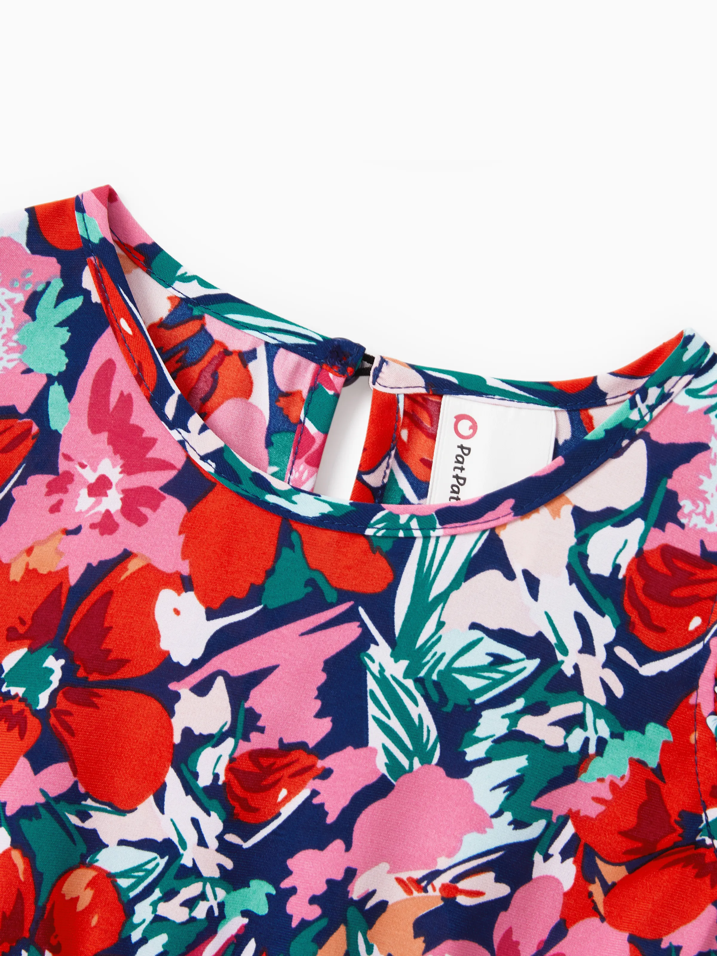 Family Matching Floral Print Short-sleeve Shirt or Off Shoulder Smocking Dresses Set Dark Blue - Image 15