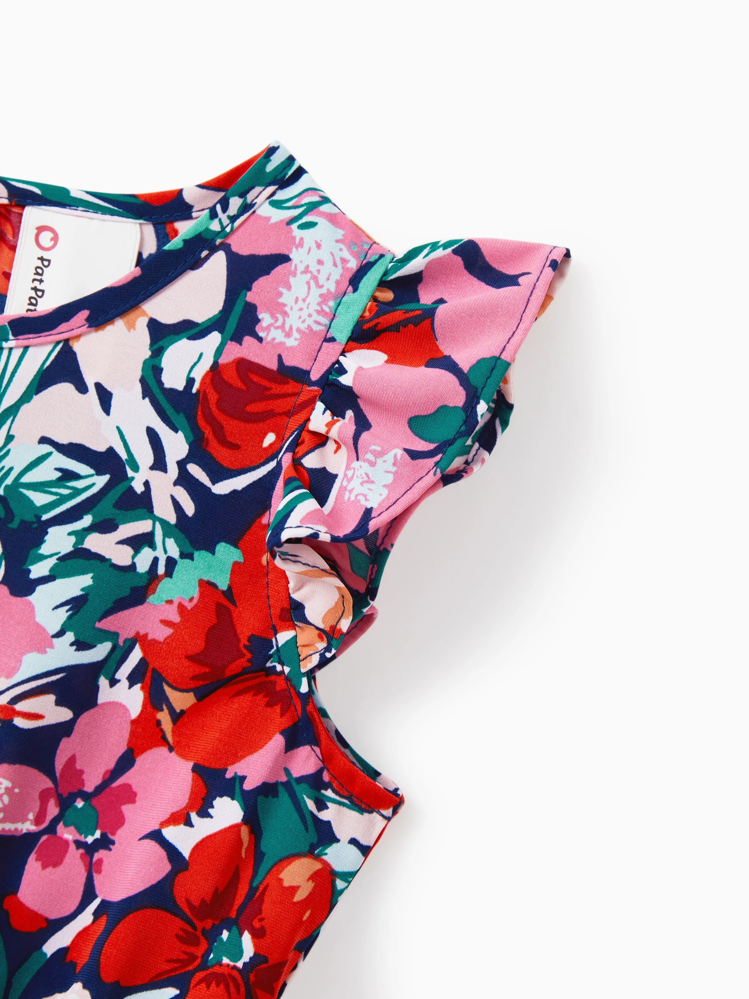 Family Matching Floral Print Short-sleeve Shirt or Off Shoulder Smocking Dresses Set Dark Blue - Image 16