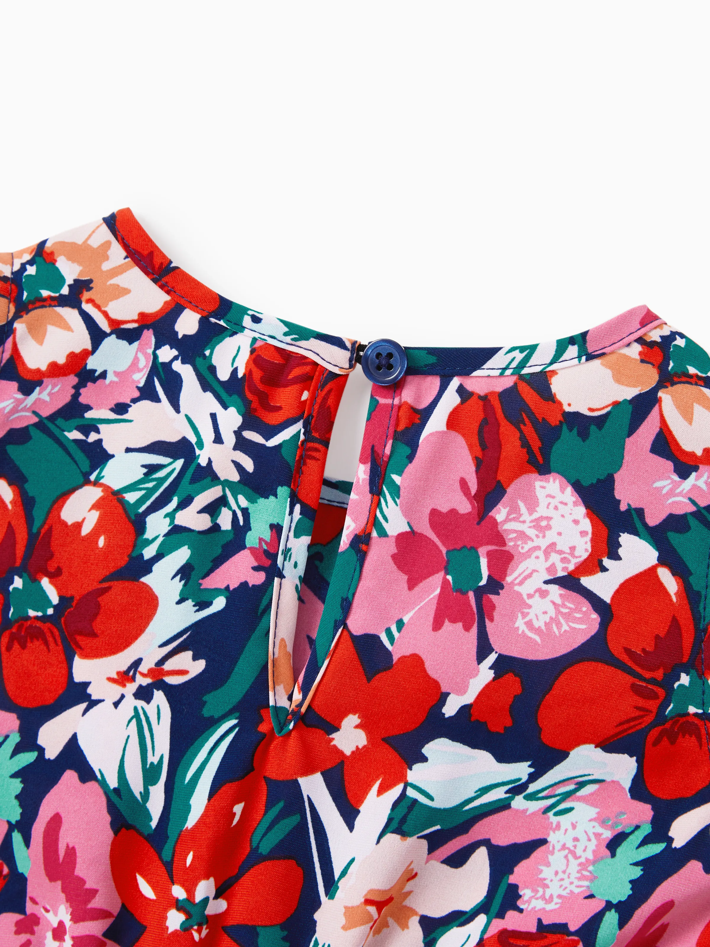 Family Matching Floral Print Short-sleeve Shirt or Off Shoulder Smocking Dresses Set Dark Blue - Image 17