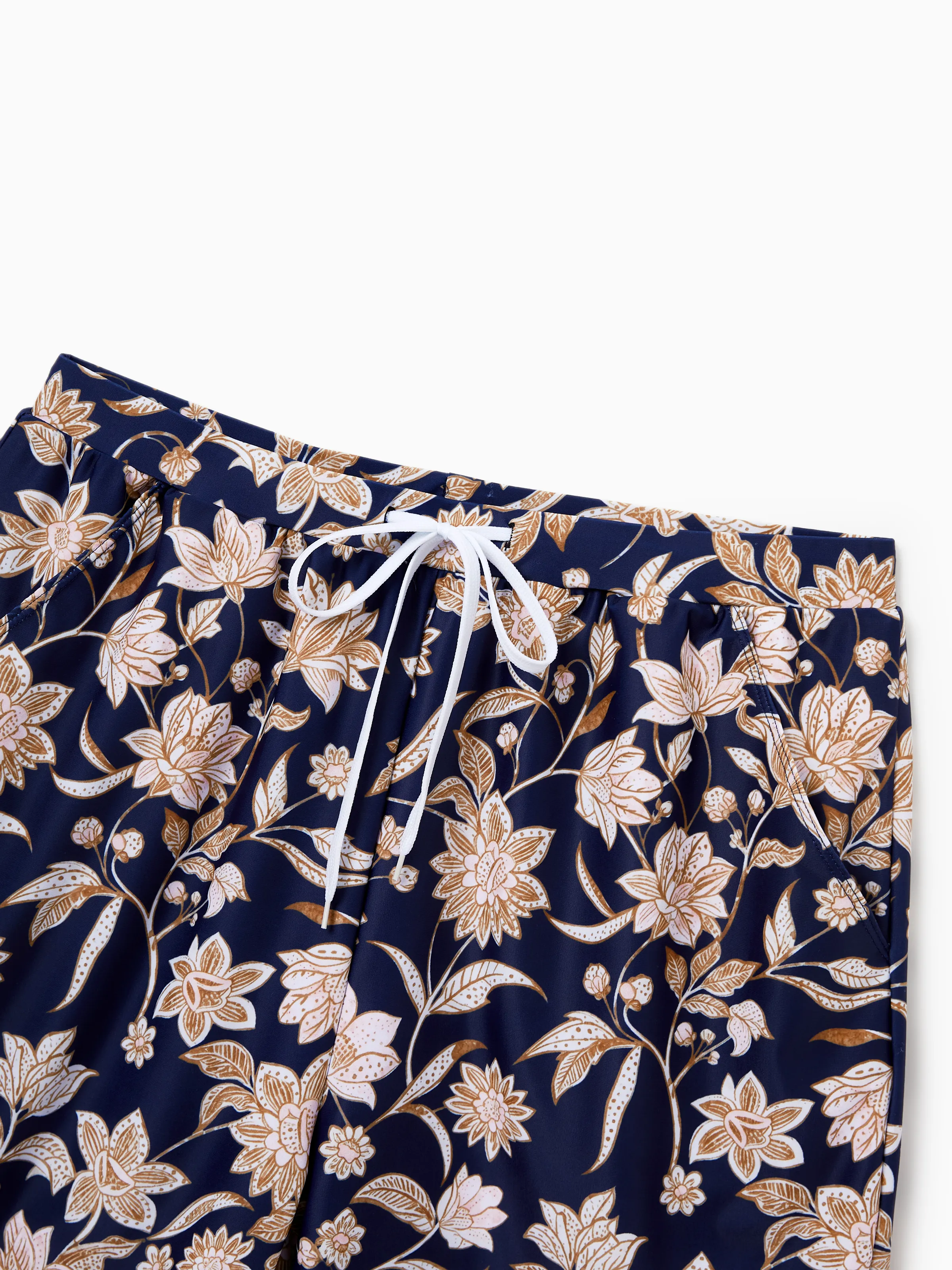 Family Matching Floral Print Swimsuits 2-in-1 One-Piece Swimsuit & Swim Trunks  Deep Blue - Image 19