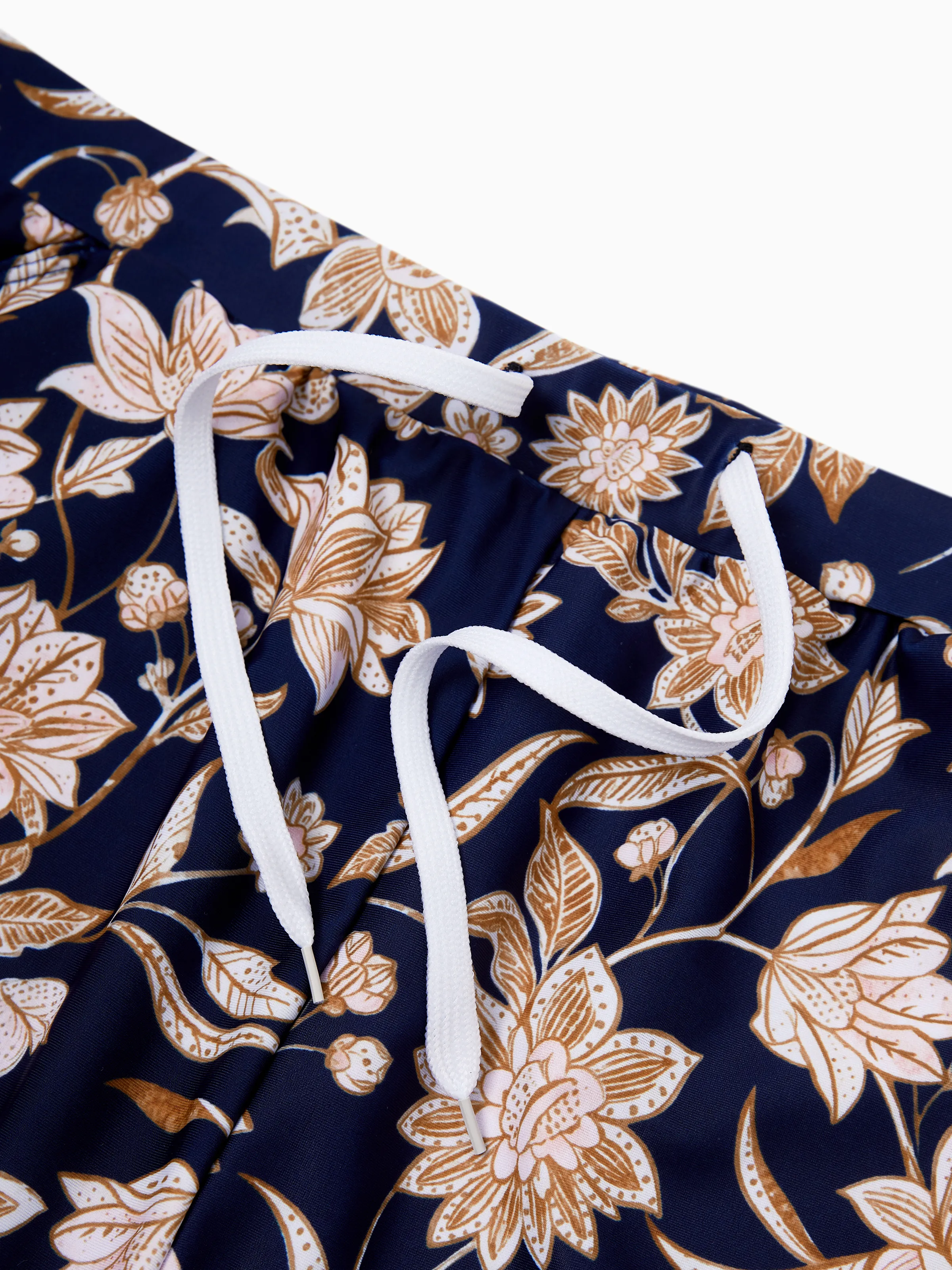 Family Matching Floral Print Swimsuits 2-in-1 One-Piece Swimsuit & Swim Trunks  Deep Blue - Image 20