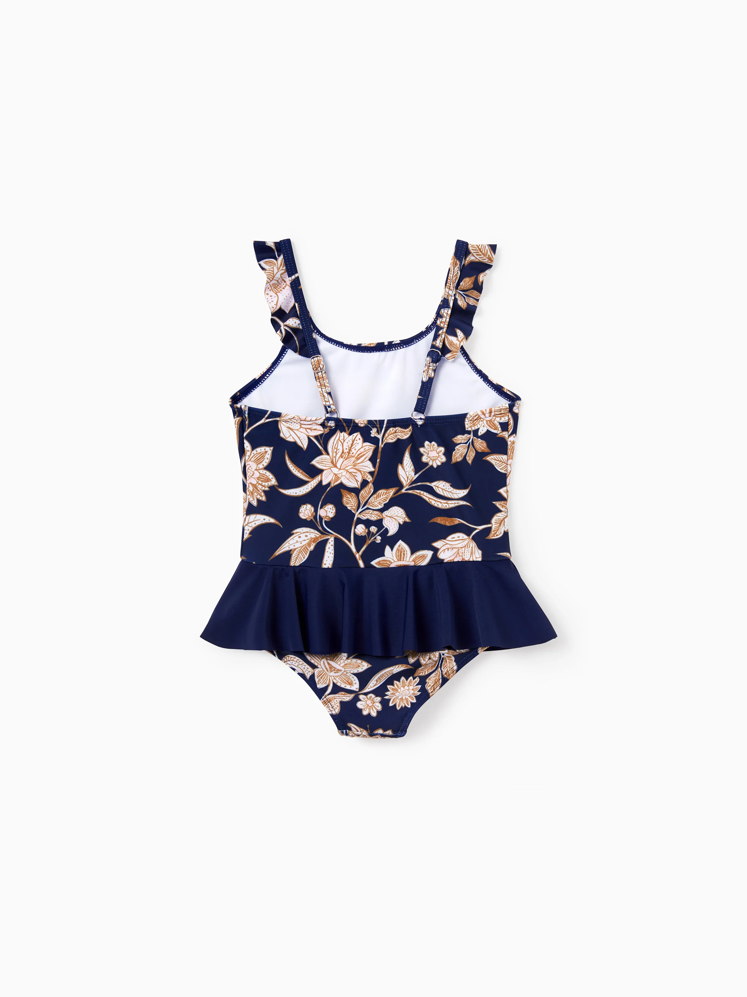 Family Matching Floral Print Swimsuits 2-in-1 One-Piece Swimsuit & Swim Trunks  Deep Blue - Image 8