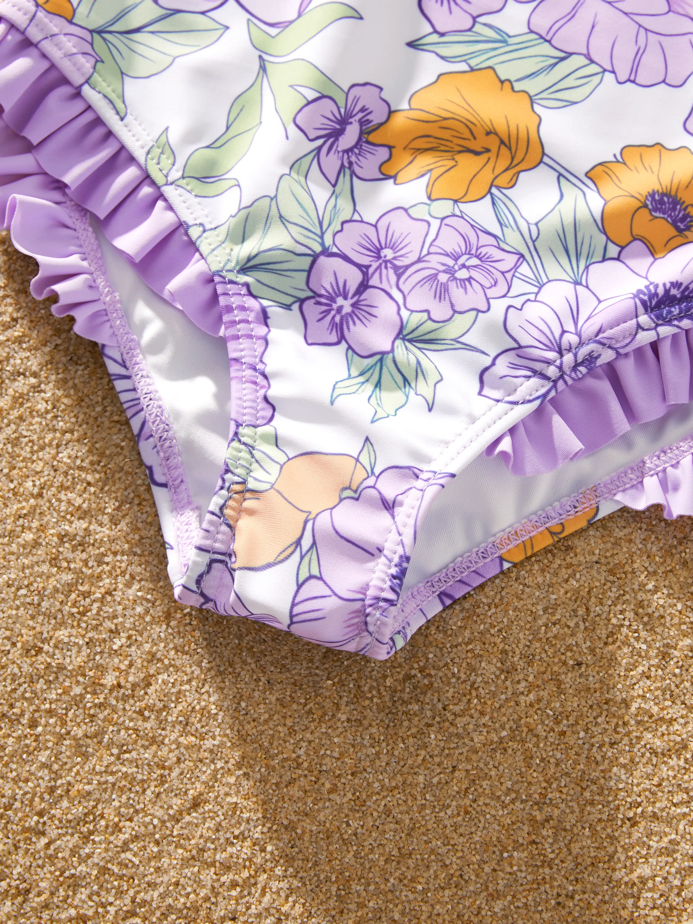 Family Matching Floral Print Swimsuits Ruffled One-Piece Bathing Suit & Swim Trunks Set Purple - Image 16