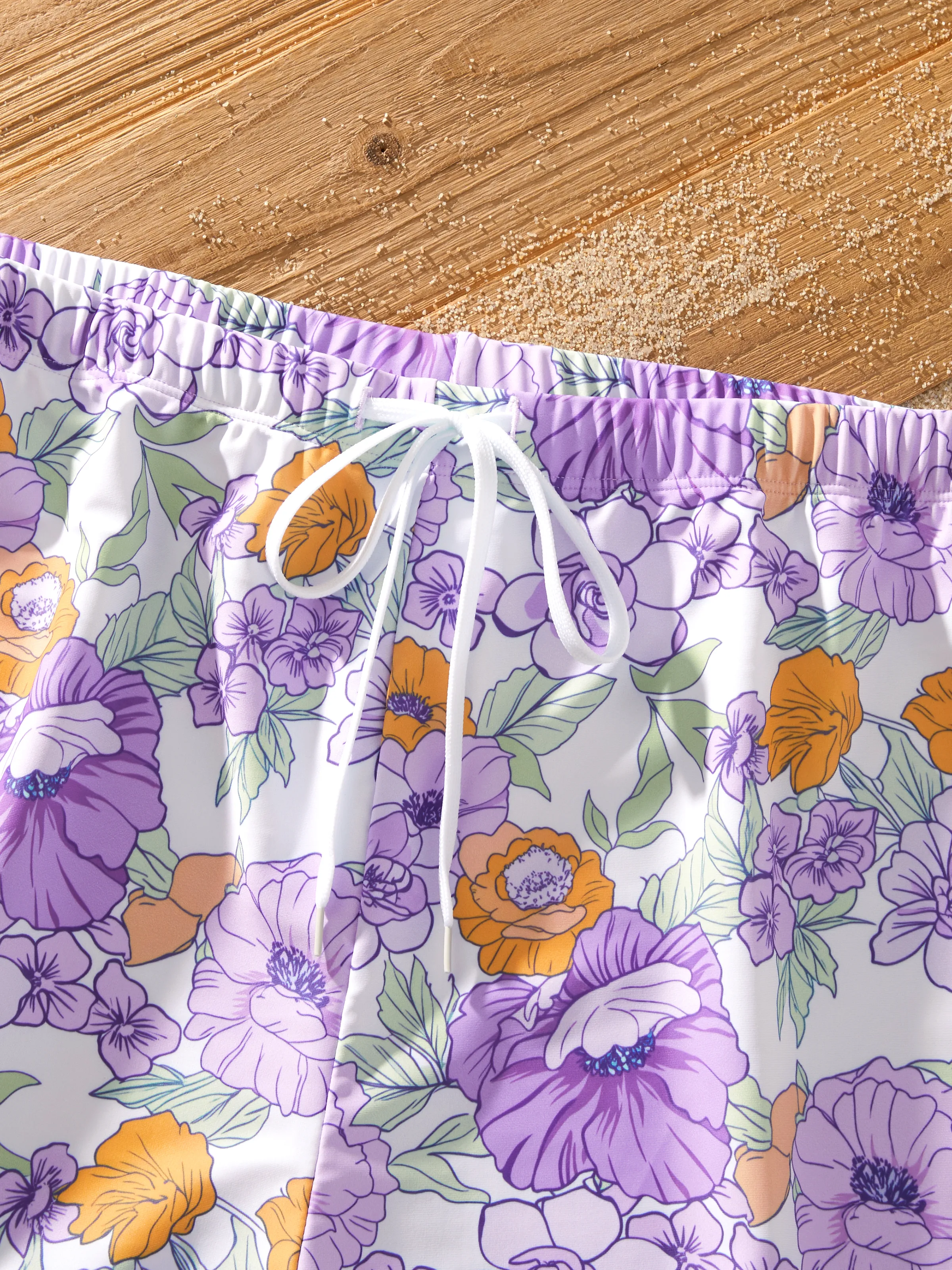 Family Matching Floral Print Swimsuits Ruffled One-Piece Bathing Suit & Swim Trunks Set Purple - Image 28