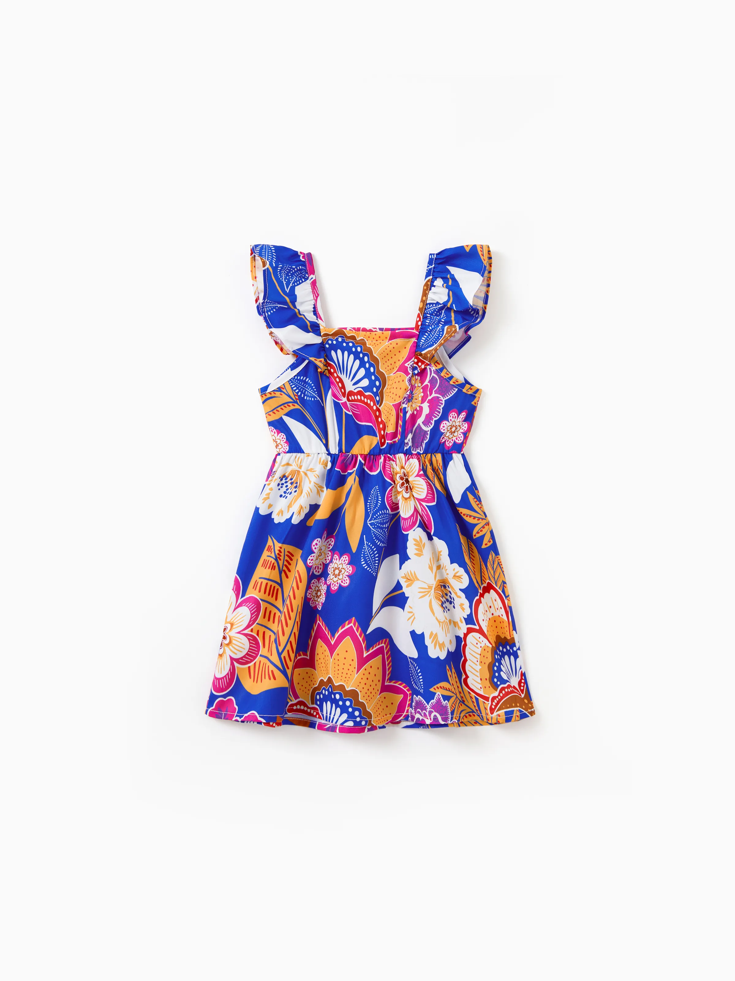 Family Matching Hawaiian Outfits Tropical Floral Print Vacation Clothes Strap Belted Dress or Short-sleeve Shirts Summer Beachwear Set Navy - Image 13