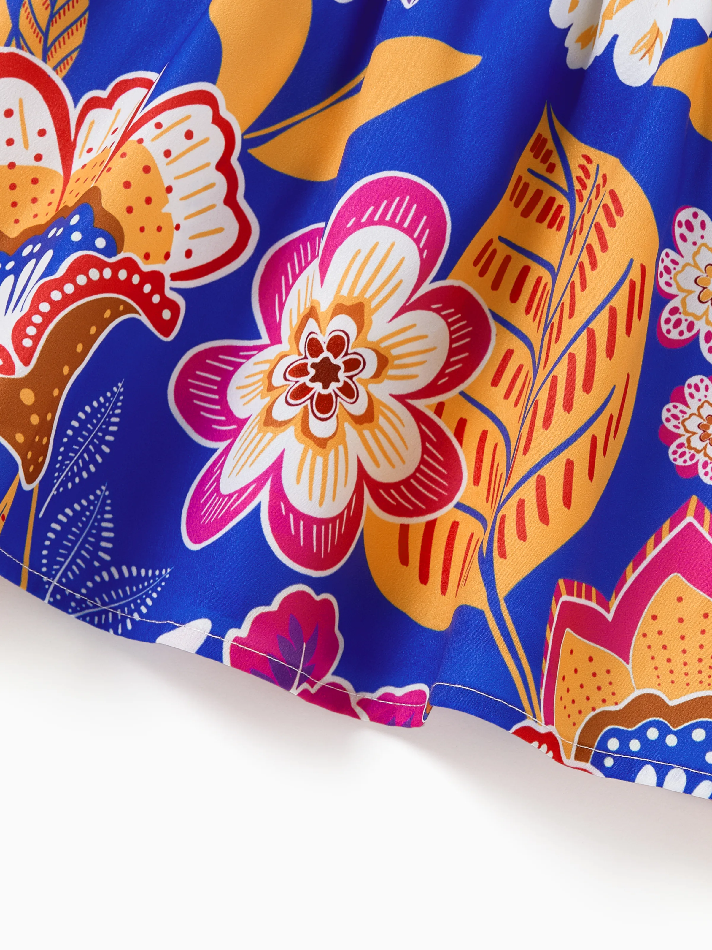 Family Matching Hawaiian Outfits Tropical Floral Print Vacation Clothes Strap Belted Dress or Short-sleeve Shirts Summer Beachwear Set Navy - Image 16