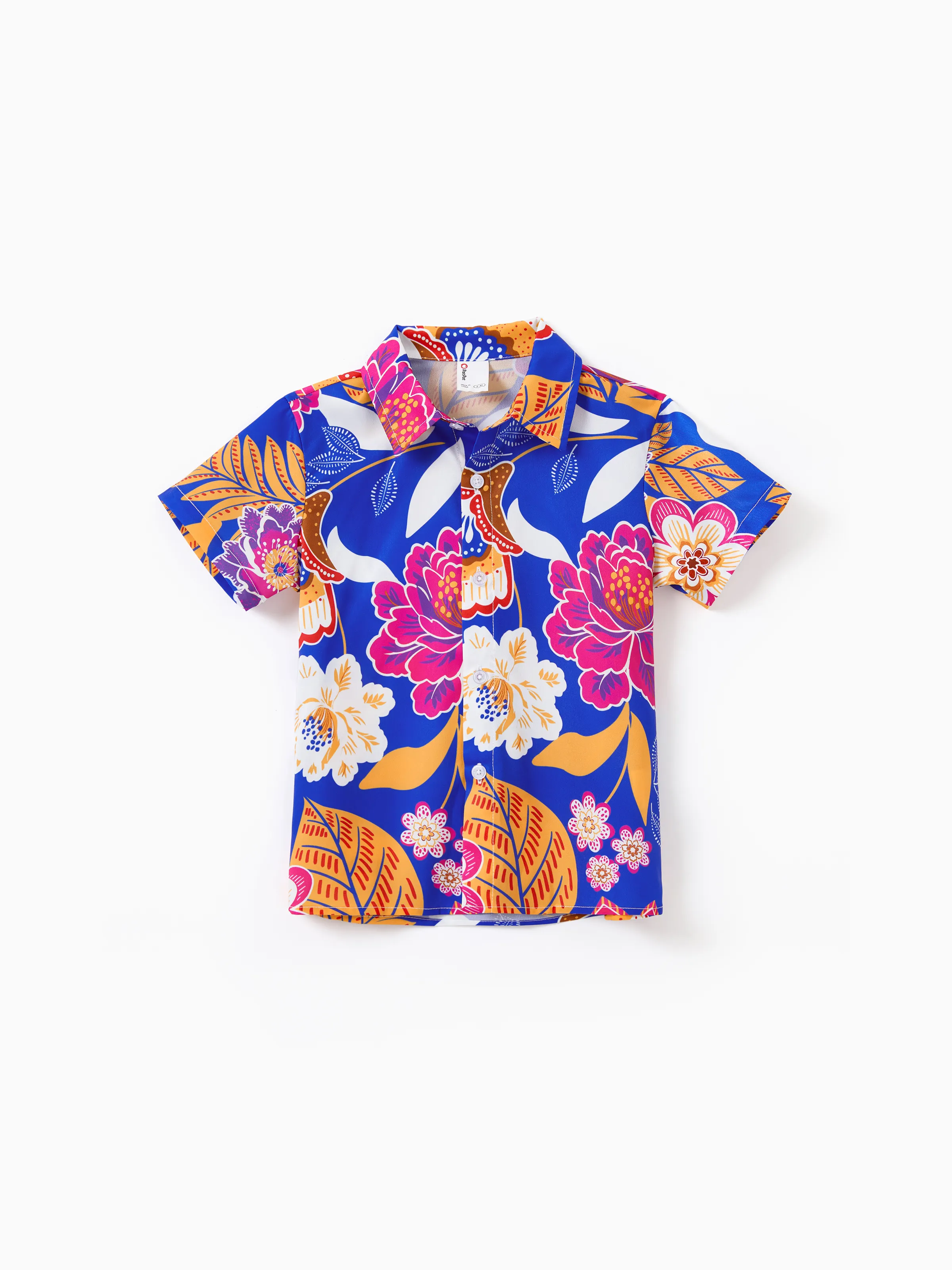 Family Matching Hawaiian Outfits Tropical Floral Print Vacation Clothes Strap Belted Dress or Short-sleeve Shirts Summer Beachwear Set Navy - Image 17