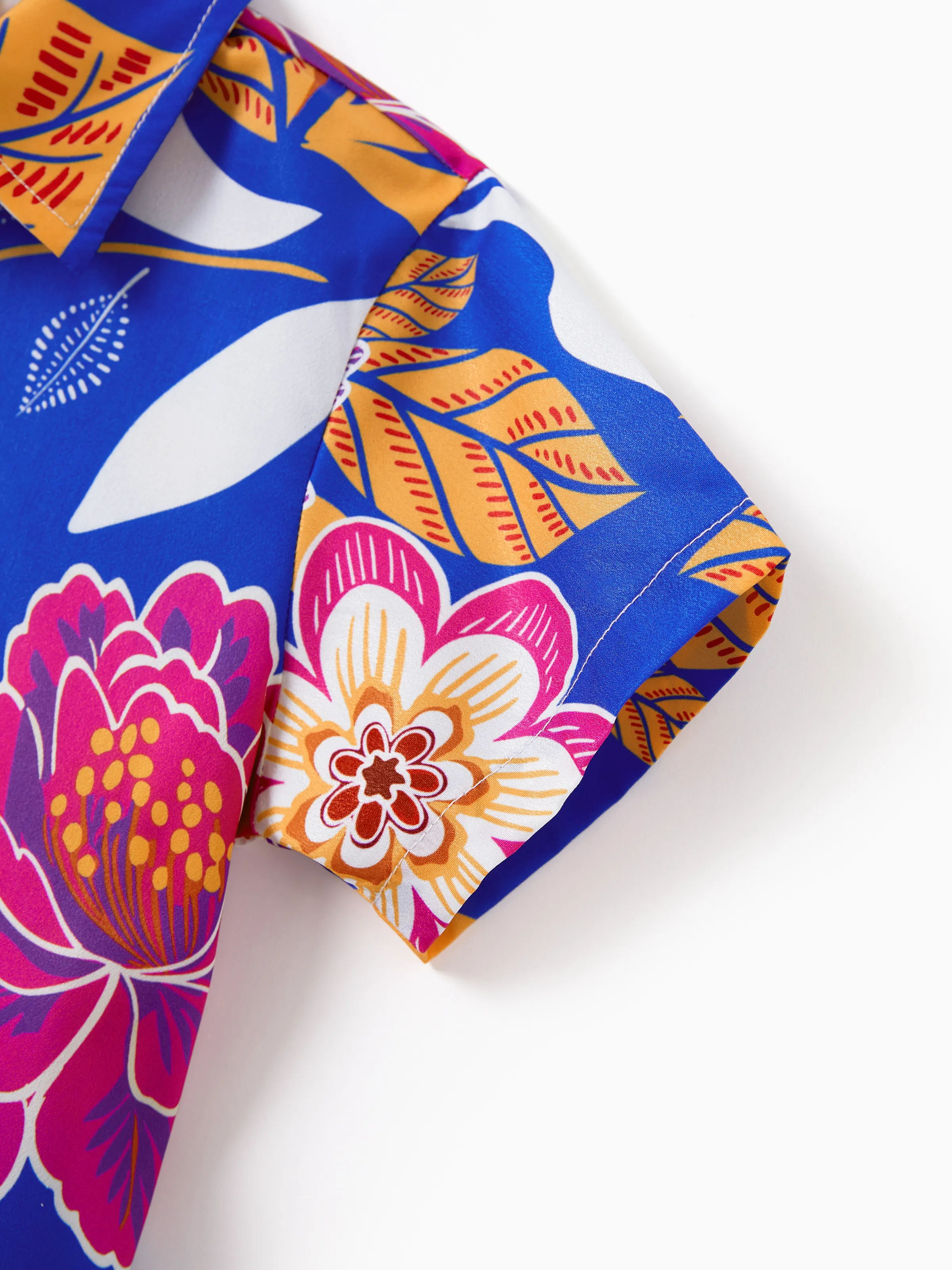 Family Matching Hawaiian Outfits Tropical Floral Print Vacation Clothes Strap Belted Dress or Short-sleeve Shirts Summer Beachwear Set Navy - Image 20