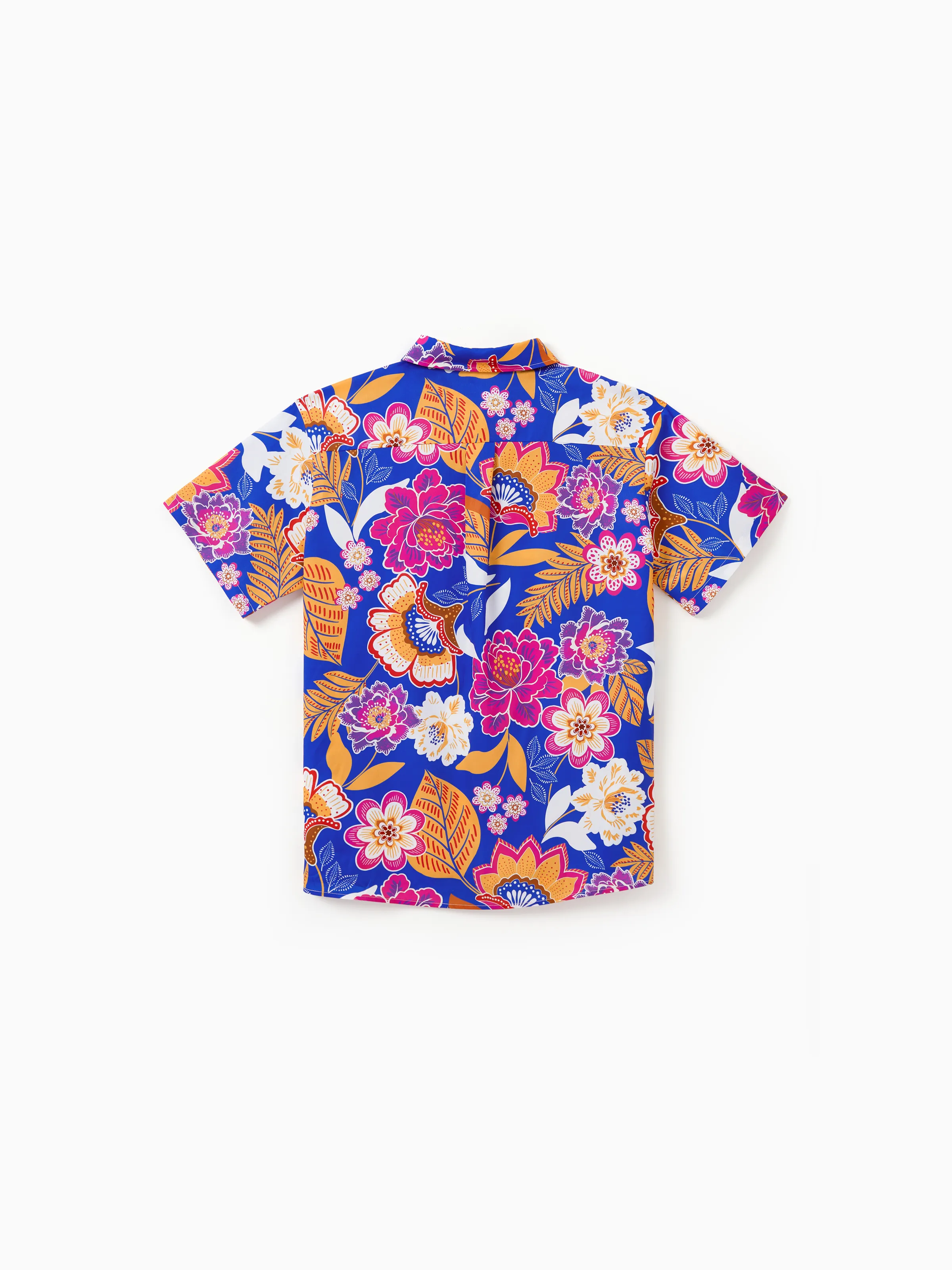 Family Matching Hawaiian Outfits Tropical Floral Print Vacation Clothes Strap Belted Dress or Short-sleeve Shirts Summer Beachwear Set Navy - Image 22