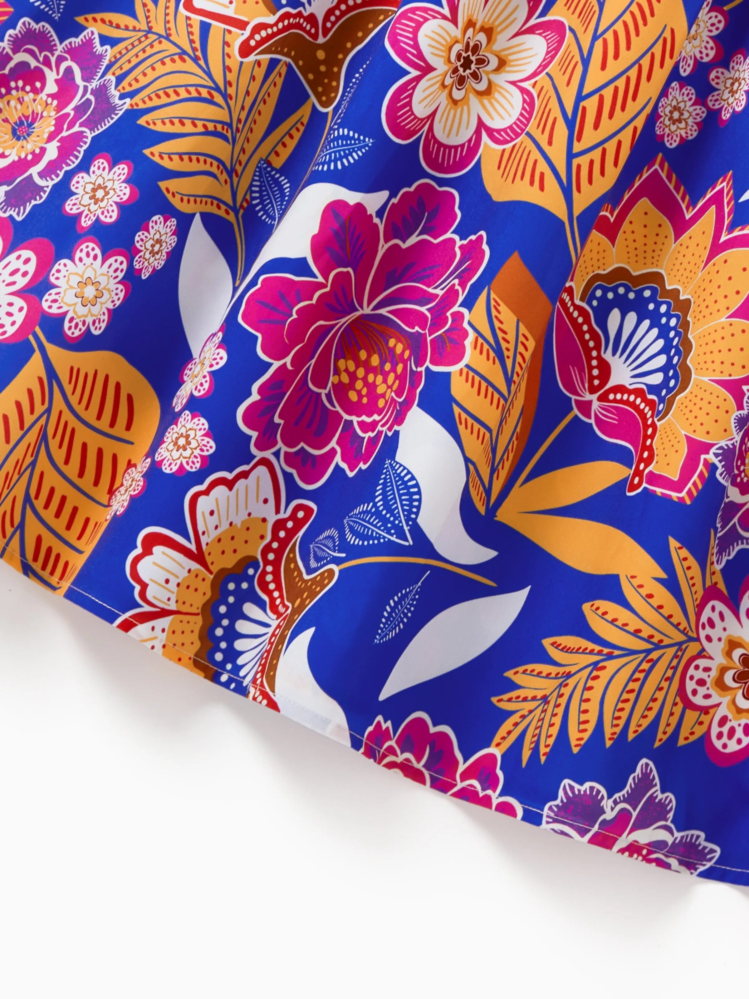 Family Matching Hawaiian Outfits Tropical Floral Print Vacation Clothes Strap Belted Dress or Short-sleeve Shirts Summer Beachwear Set Navy - Image 6