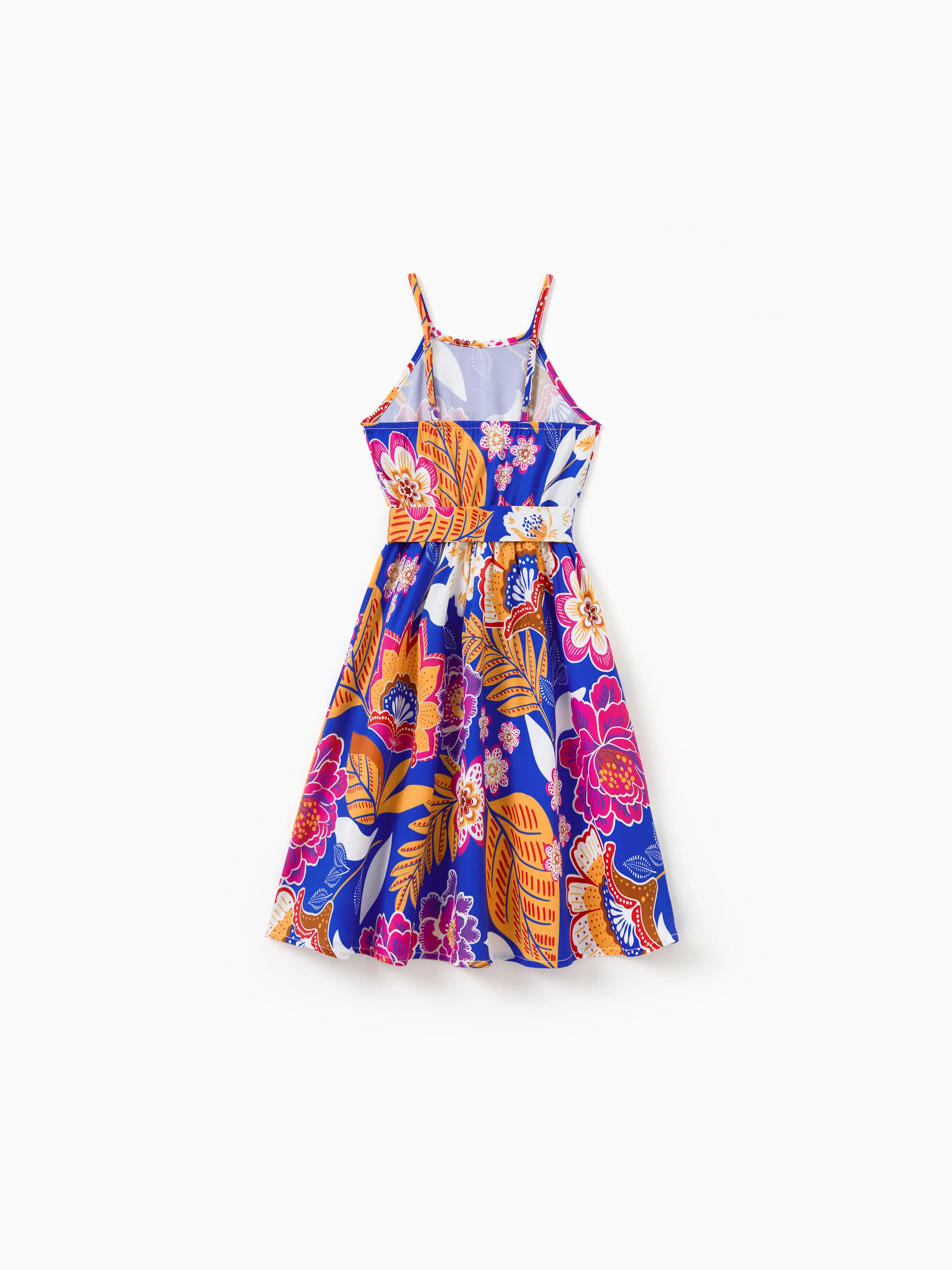 Family Matching Hawaiian Outfits Tropical Floral Print Vacation Clothes Strap Belted Dress or Short-sleeve Shirts Summer Beachwear Set Navy - Image 8