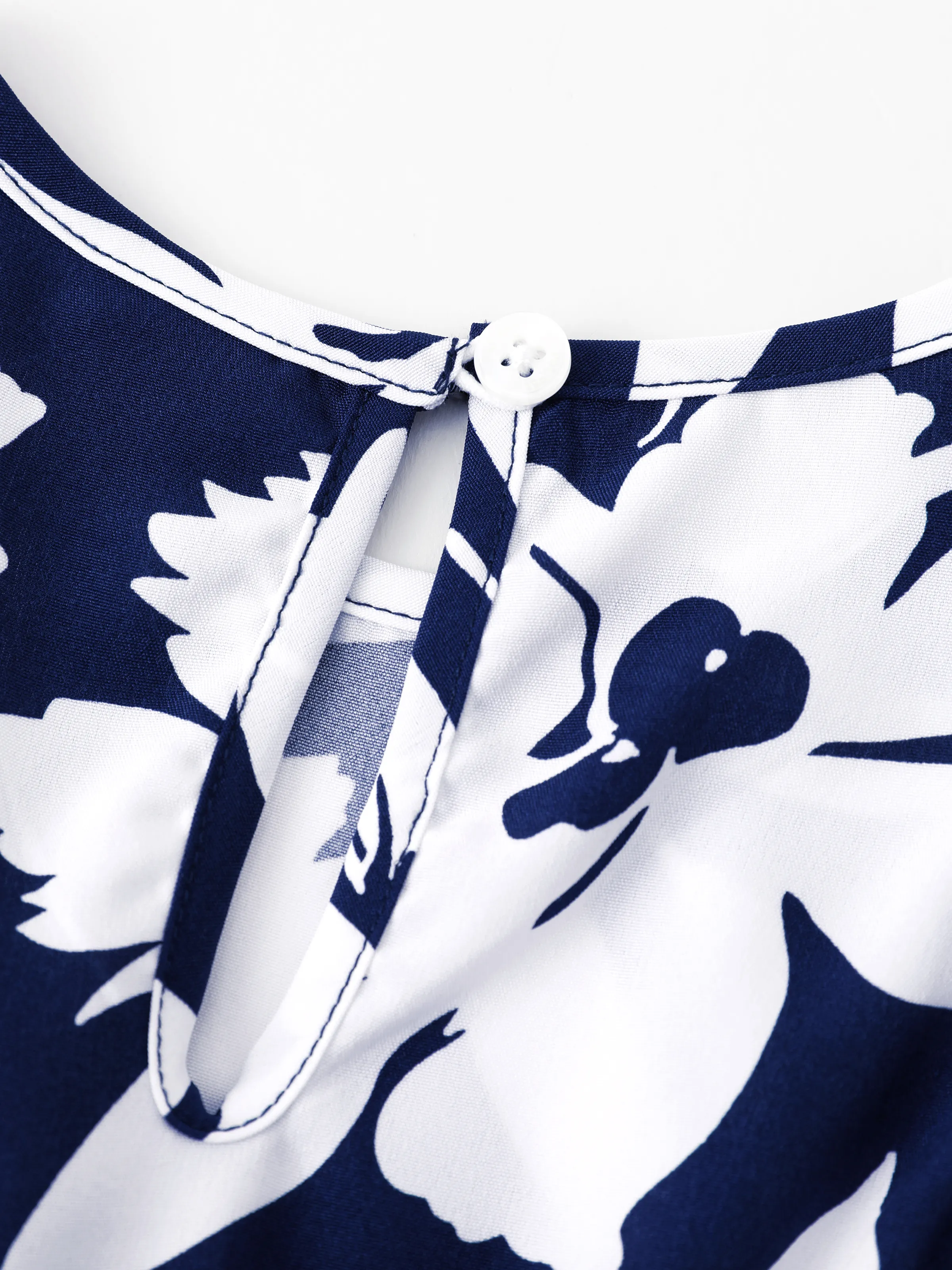 Family Matching Leaf Print Blue Short-sleeve Shirt or Sling Shirred Dress Set Blue - Image 16