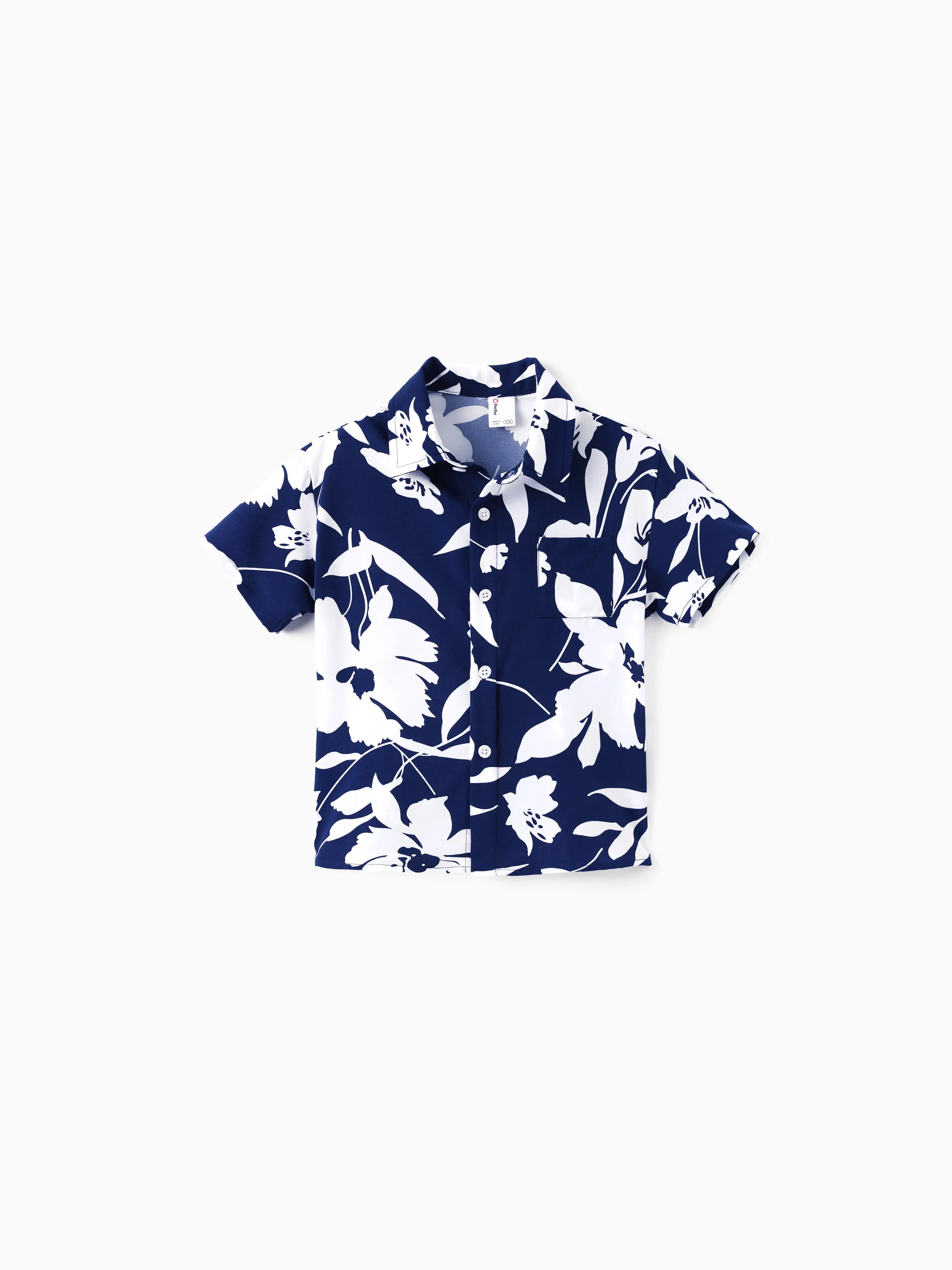 Family Matching Leaf Print Blue Short-sleeve Shirt or Sling Shirred Dress Set Blue - Image 17