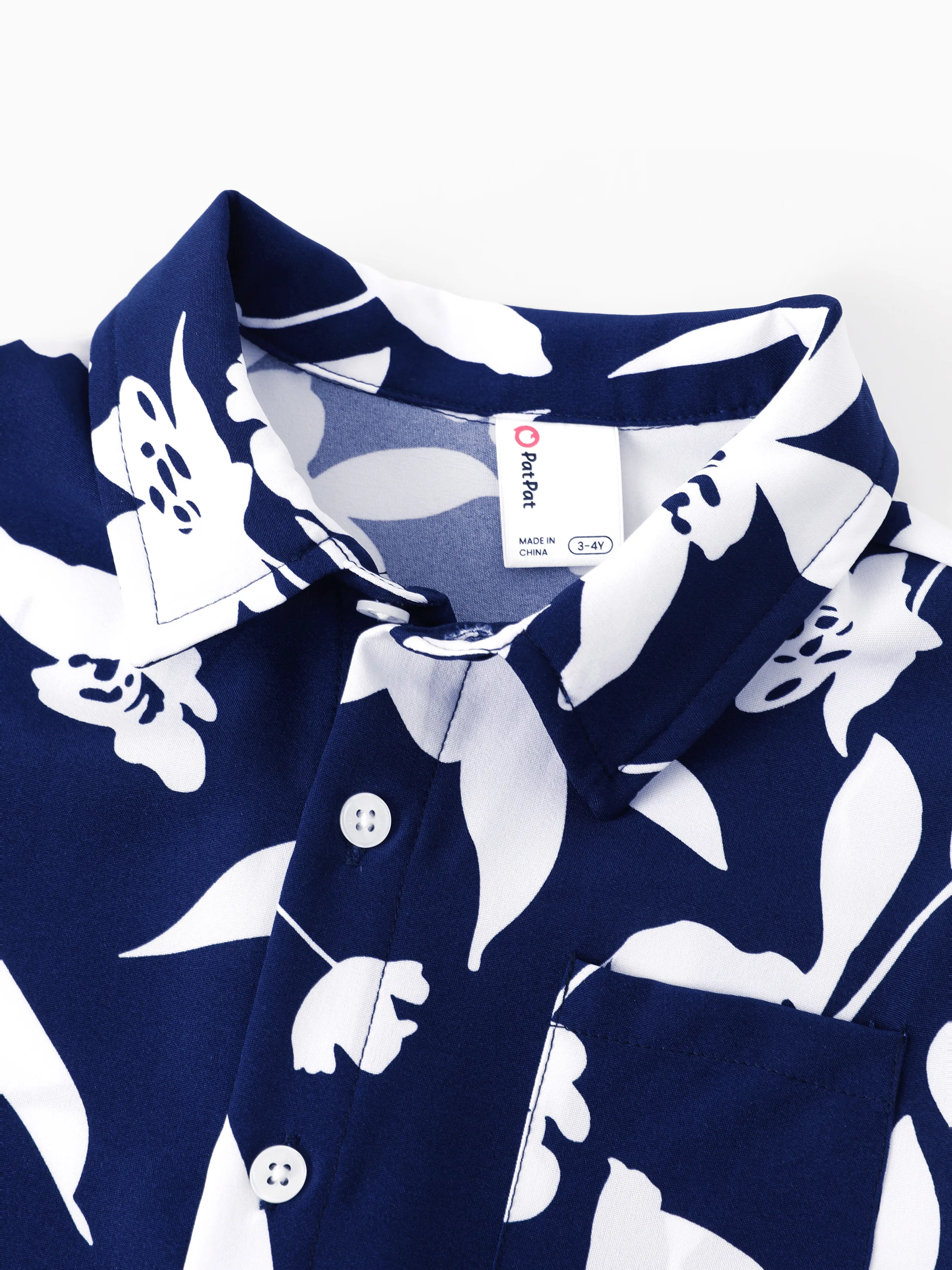 Family Matching Leaf Print Blue Short-sleeve Shirt or Sling Shirred Dress Set Blue - Image 19
