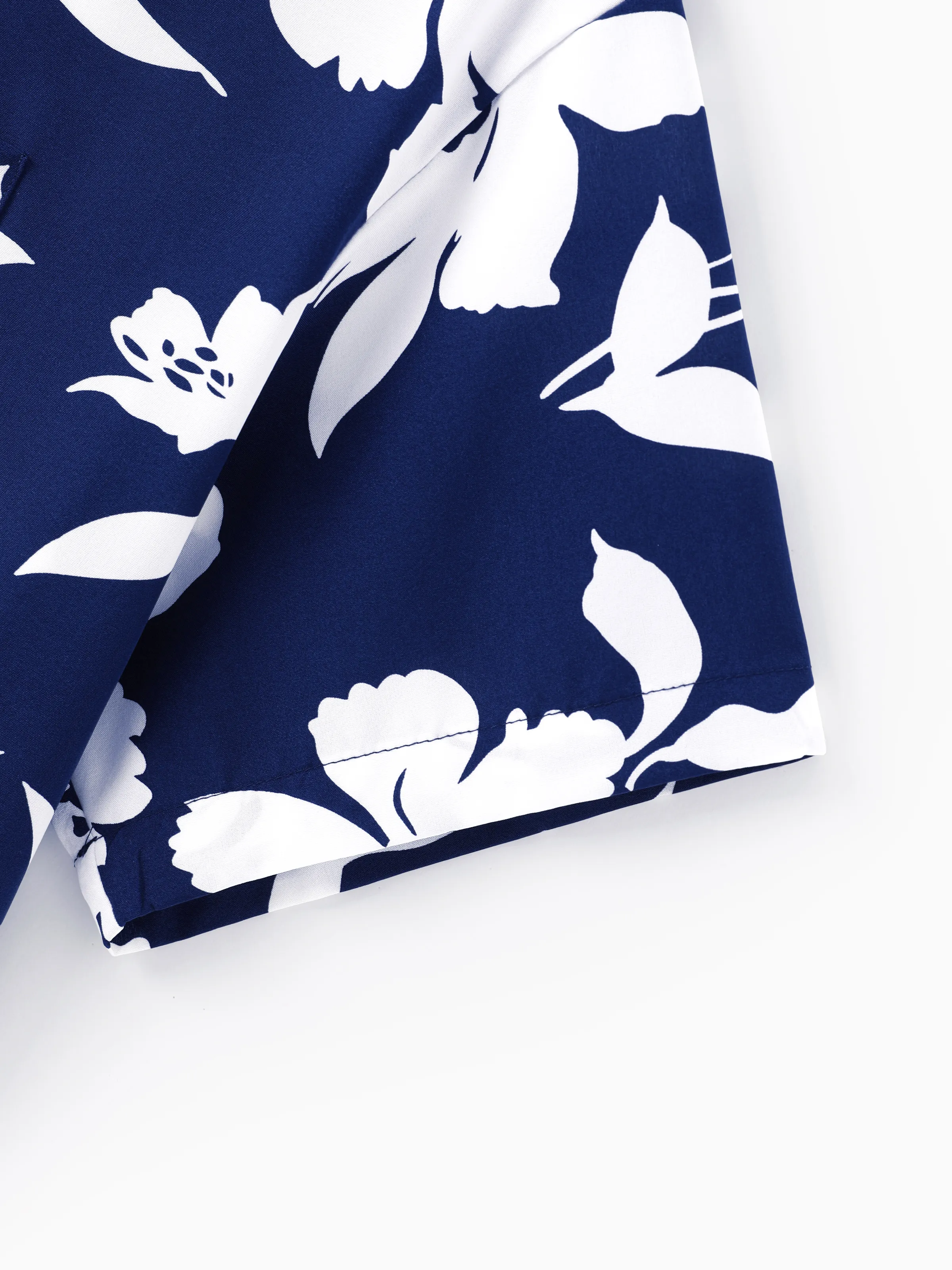 Family Matching Leaf Print Blue Short-sleeve Shirt or Sling Shirred Dress Set Blue - Image 26