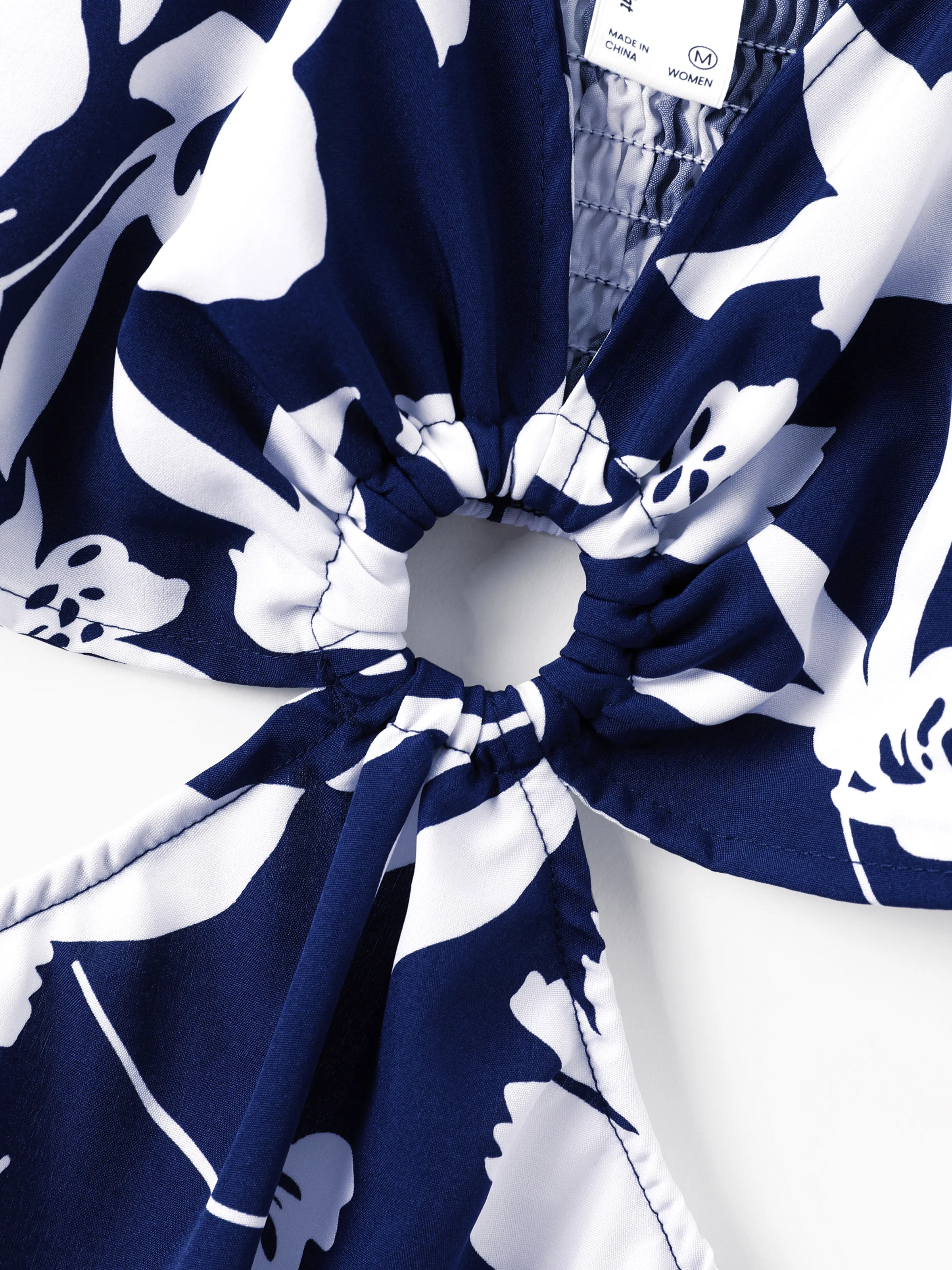 Family Matching Leaf Print Blue Short-sleeve Shirt or Sling Shirred Dress Set Blue - Image 5