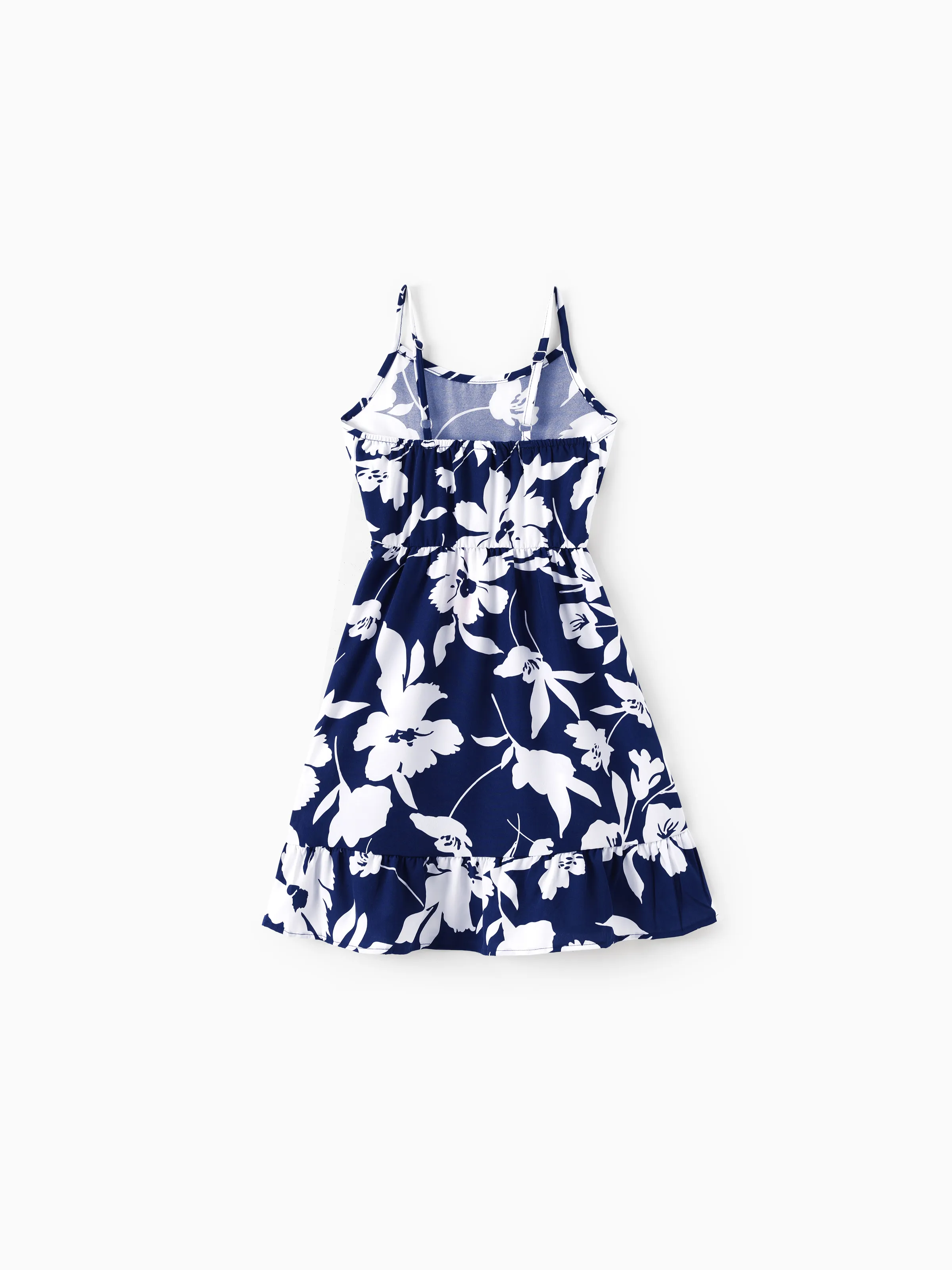 Family Matching Leaf Print Blue Short-sleeve Shirt or Sling Shirred Dress Set Blue - Image 8