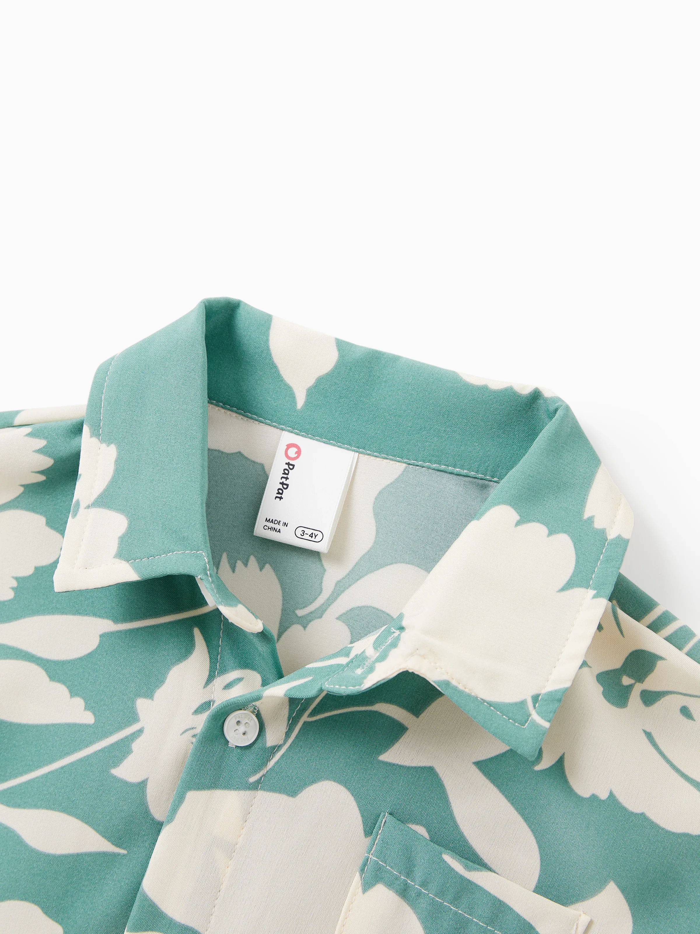 Family Matching Leaf Print Green Short-sleeve Shirt or Sling Shirred Dress Set Green - Image 20